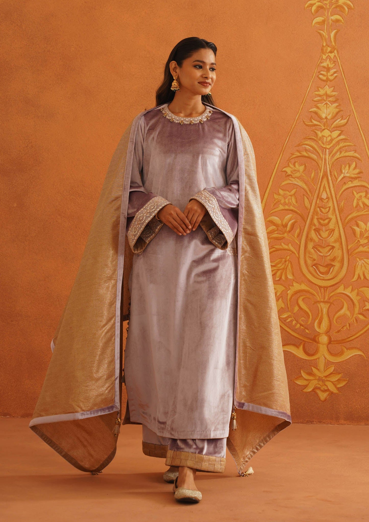 Zeba Lilac Straight Suit Set with Dupatta