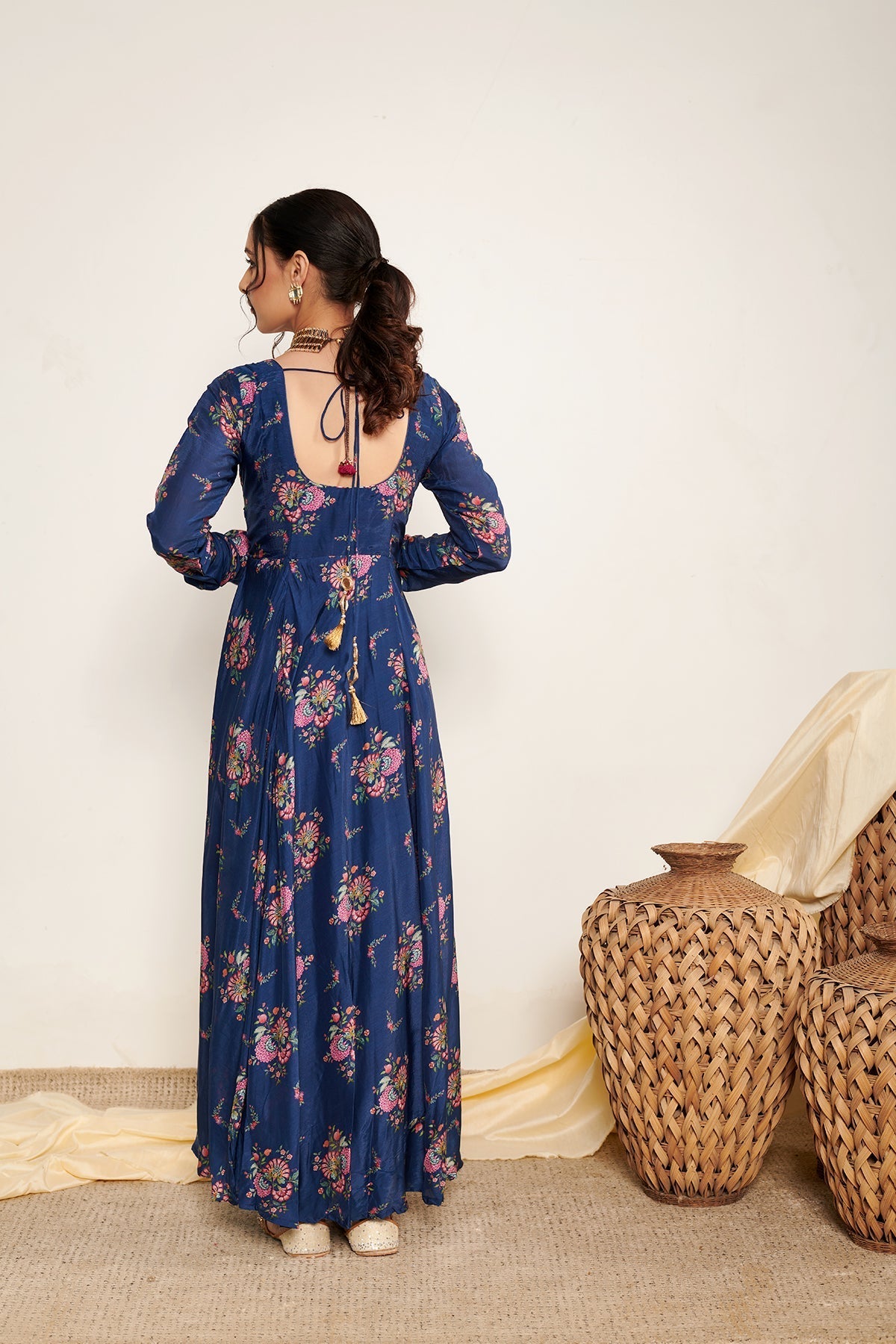 Blue Bahaar printed Anarkali with Chooridar and Dupatta- Set of 3
