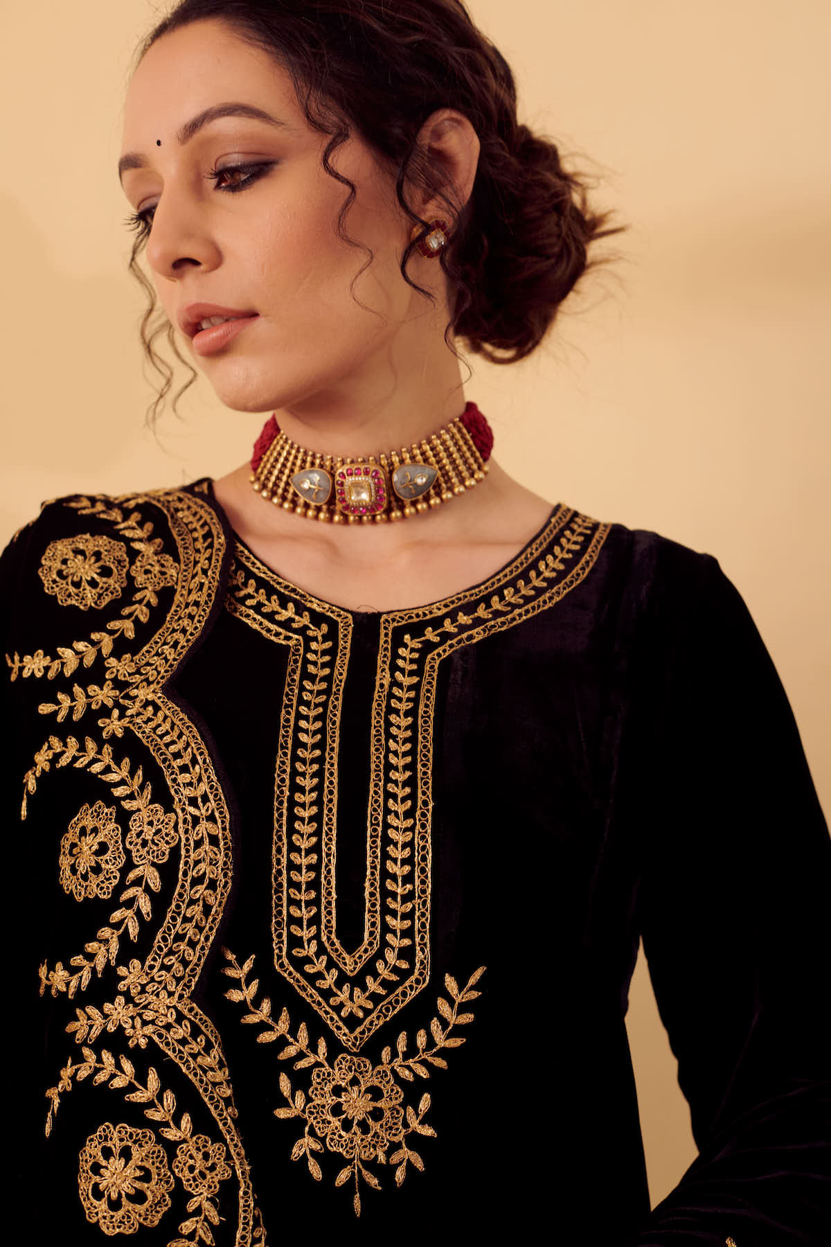 Naveli Black Zari Embroidered Anarkali Set