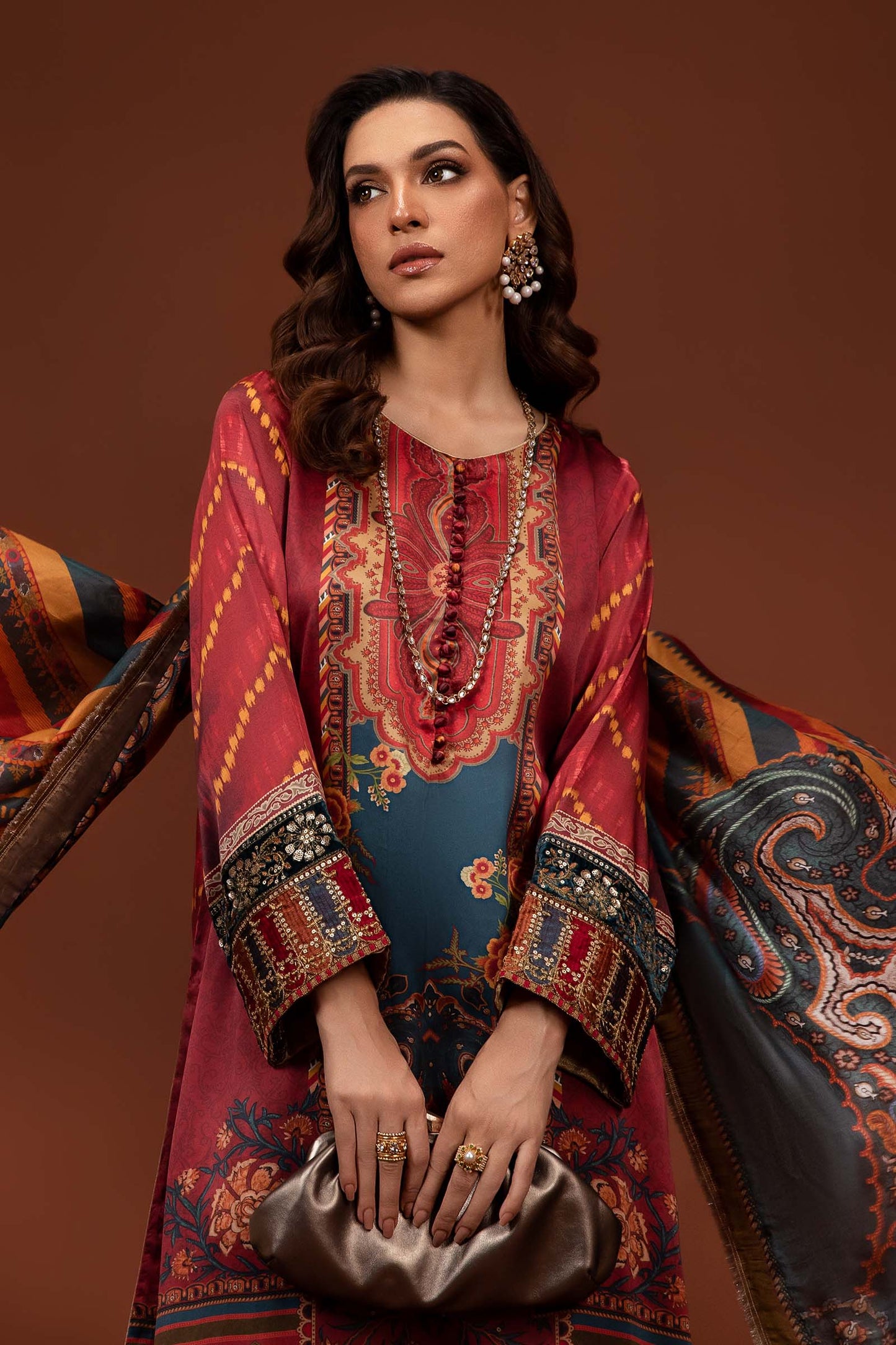 3 Piece Printed Pure Charmeuse Silk Suit