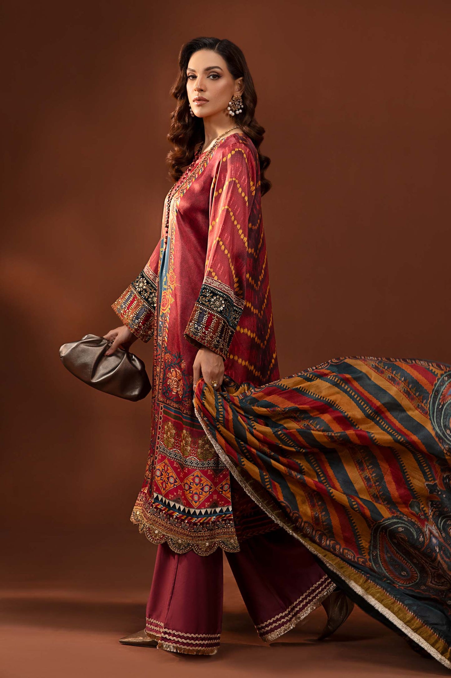 3 Piece Printed Pure Charmeuse Silk Suit