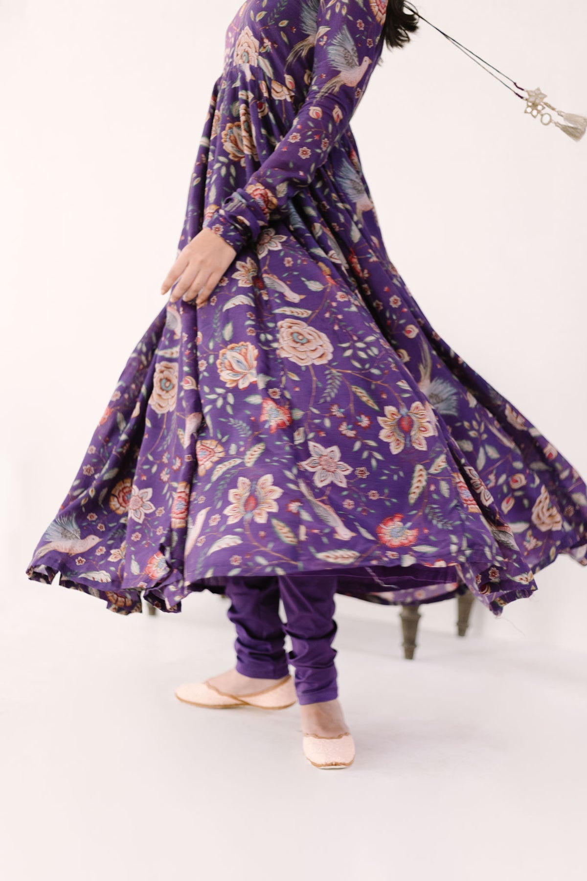 Purple printed Anarkali with Chooridar and Dupatta- set of 3