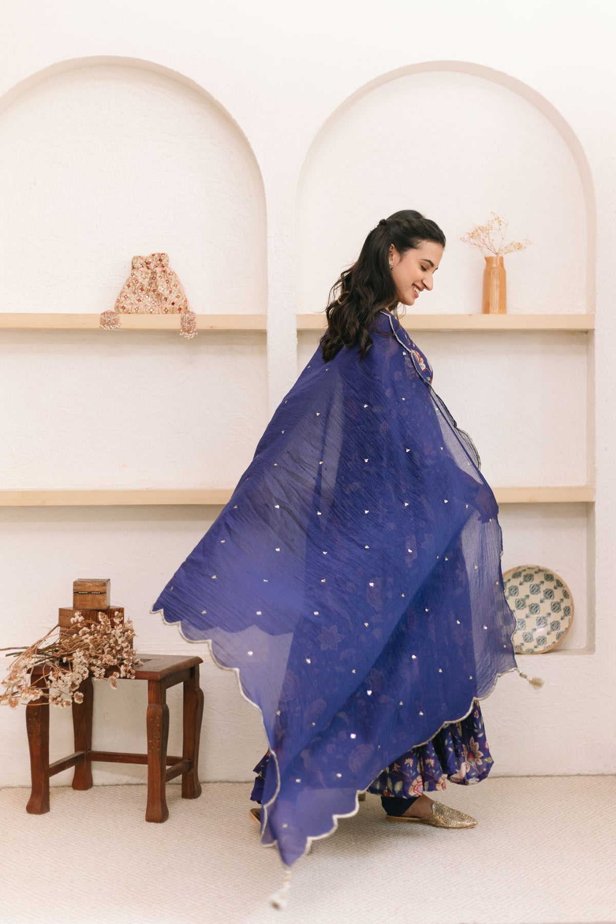 Morocoon Blue printed Anarkali with Chooridar and Dupatta- set of 3