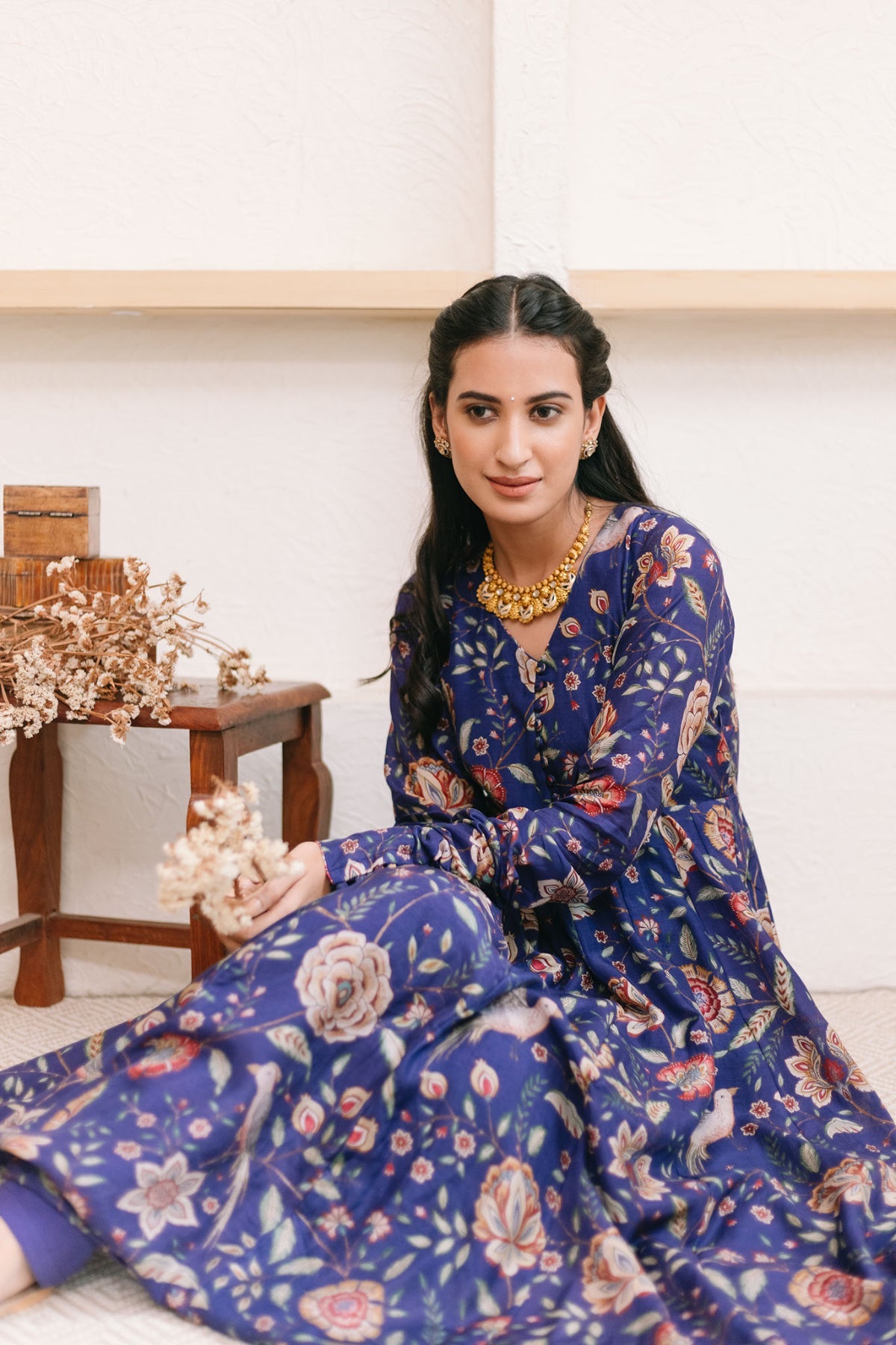 Morocoon Blue printed Anarkali with Chooridar and Dupatta- set of 3