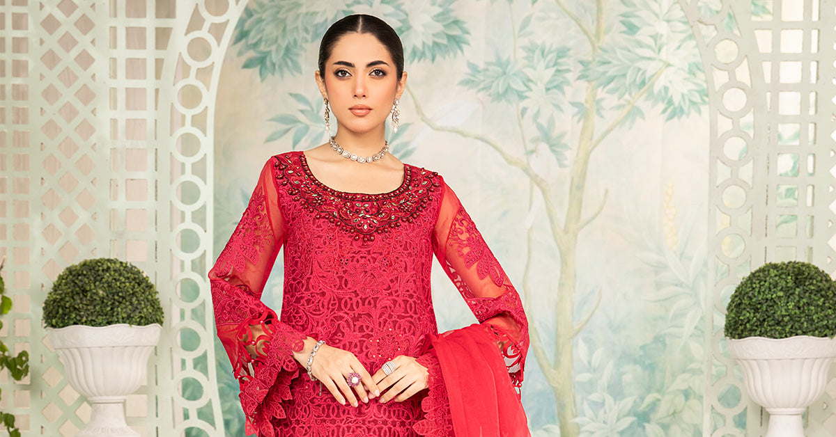 3 Piece Embroidered Organza Suit