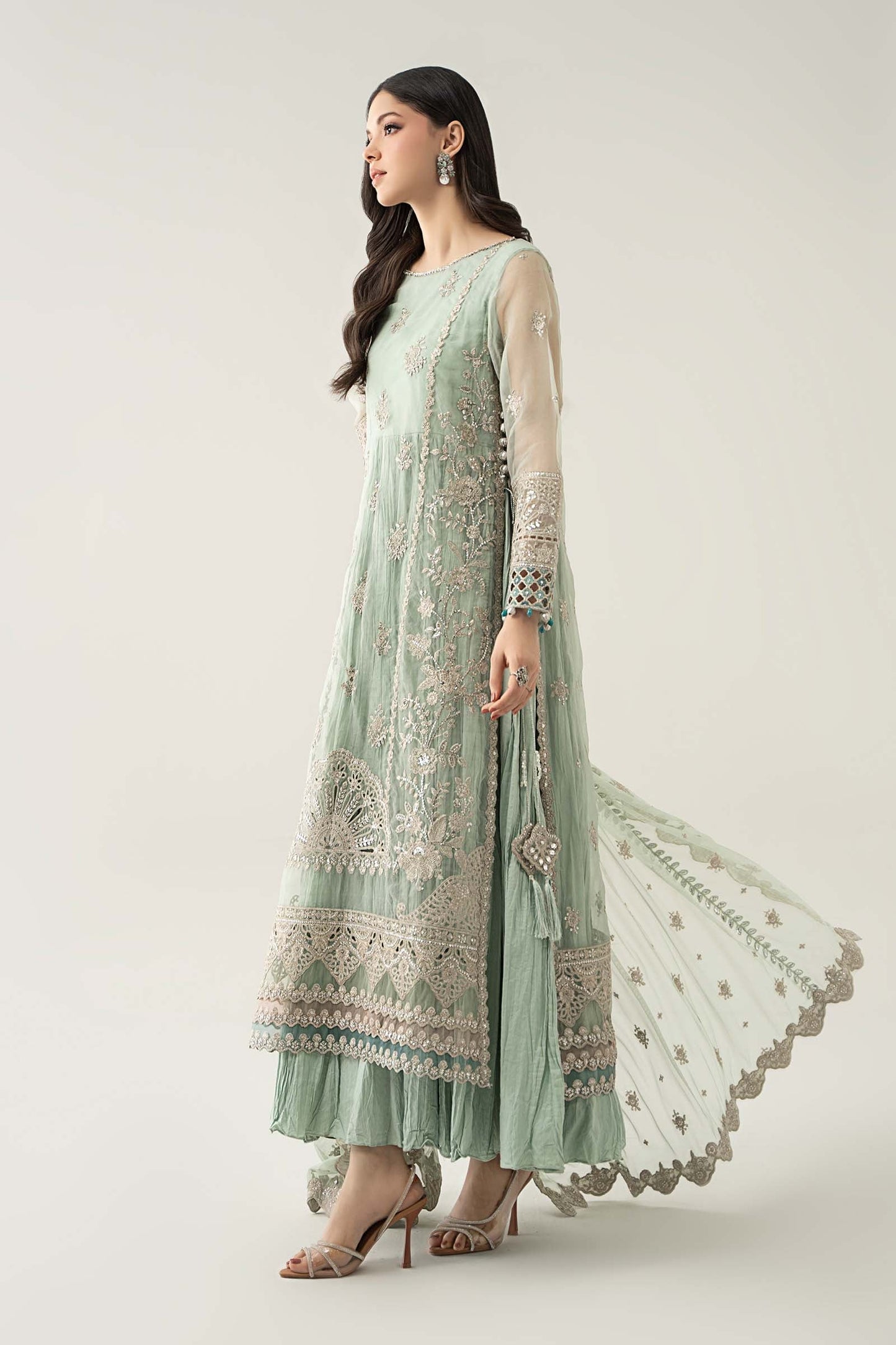 3 Piece Embroidered Organza Suit