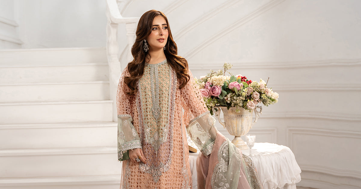 3 Piece Embroidered Organza Suit