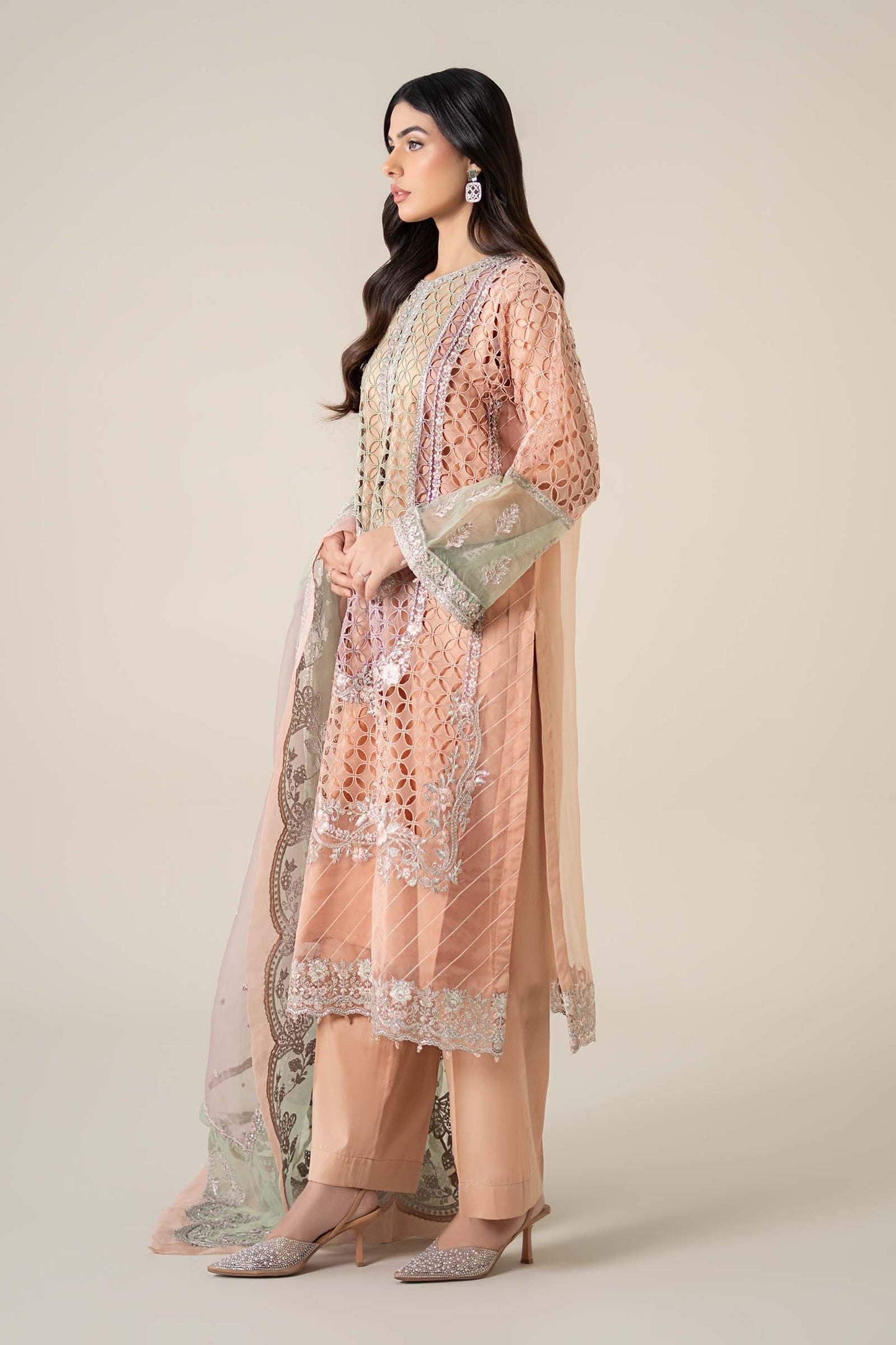 3 Piece Embroidered Organza Suit