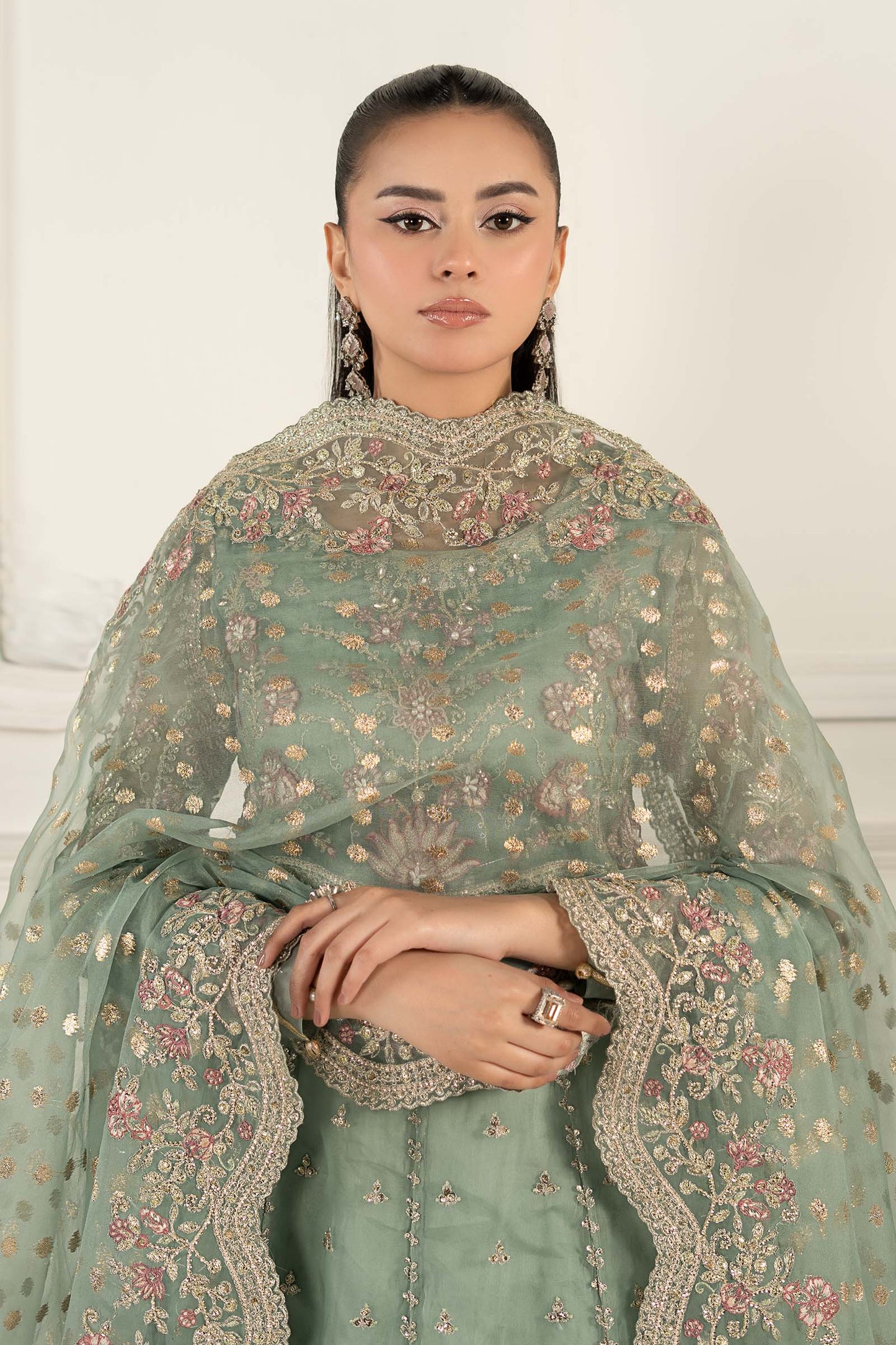 3 Piece Embroidered Organza Suit