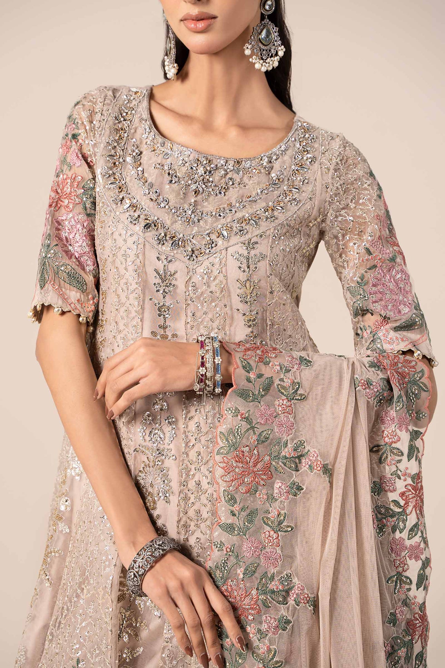 3 Piece Embroidered Organza Suit