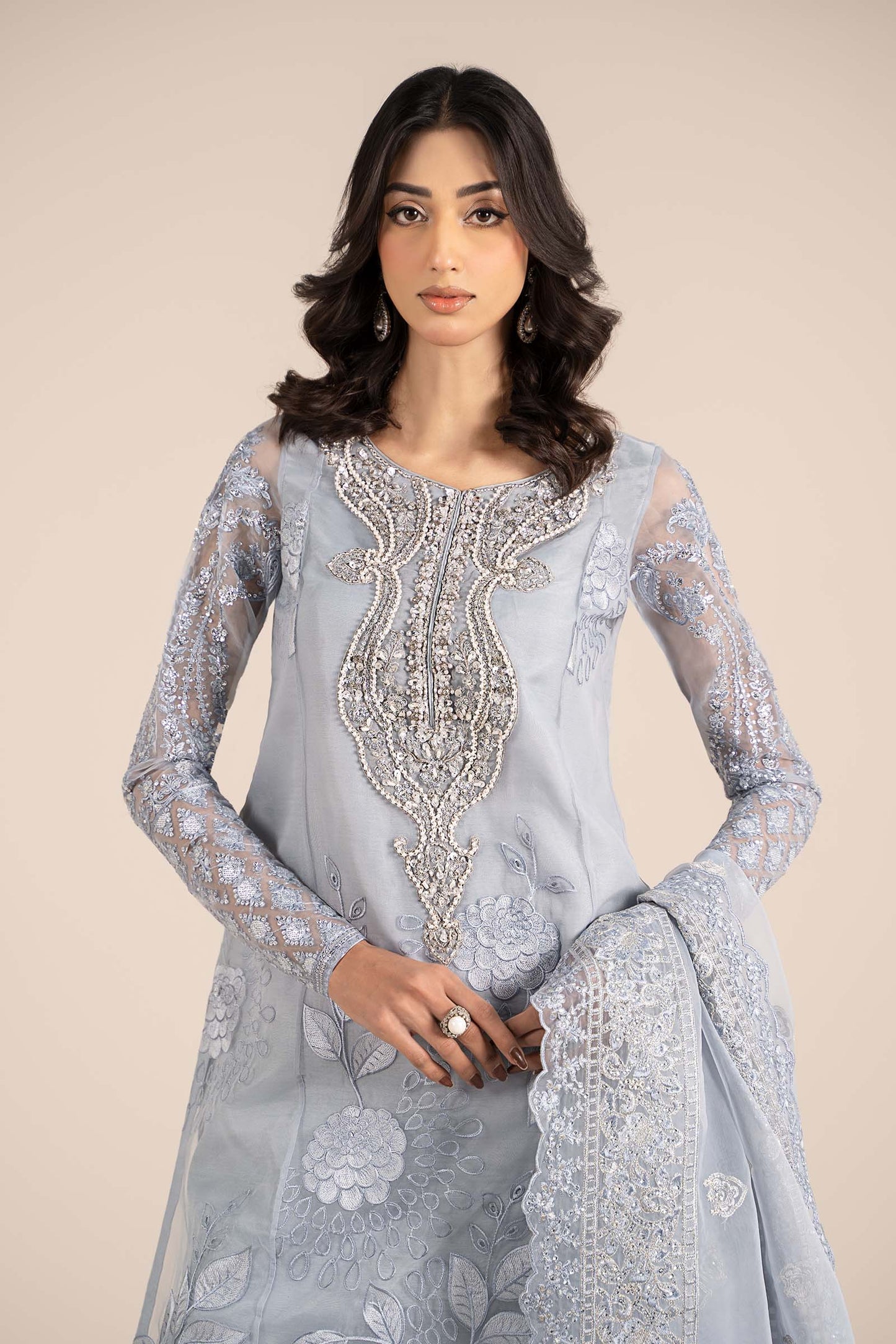 3 Piece Embroidered Organza Suit