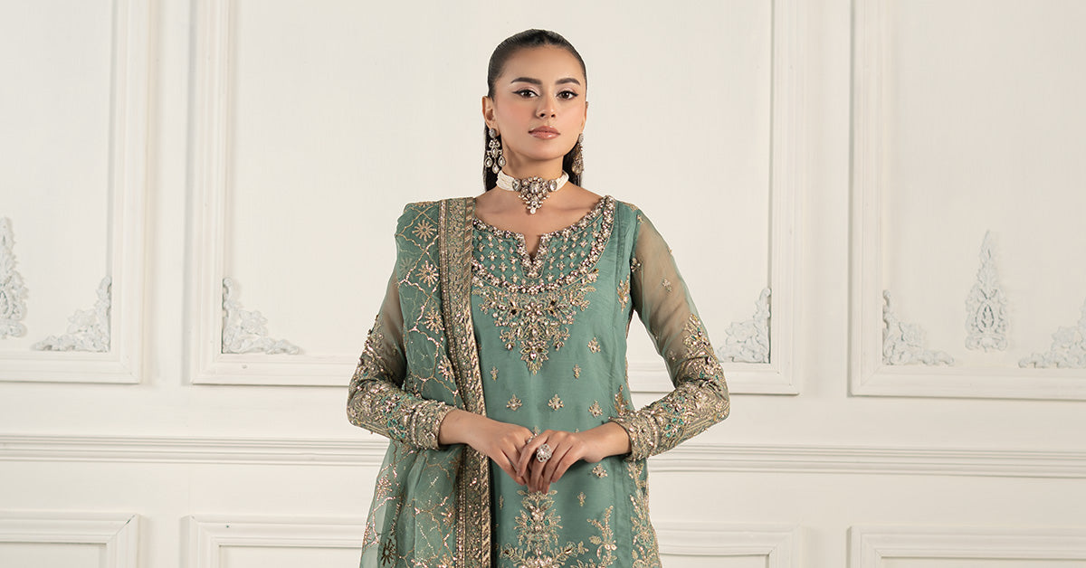 3 Piece Embroidered Organza Suit