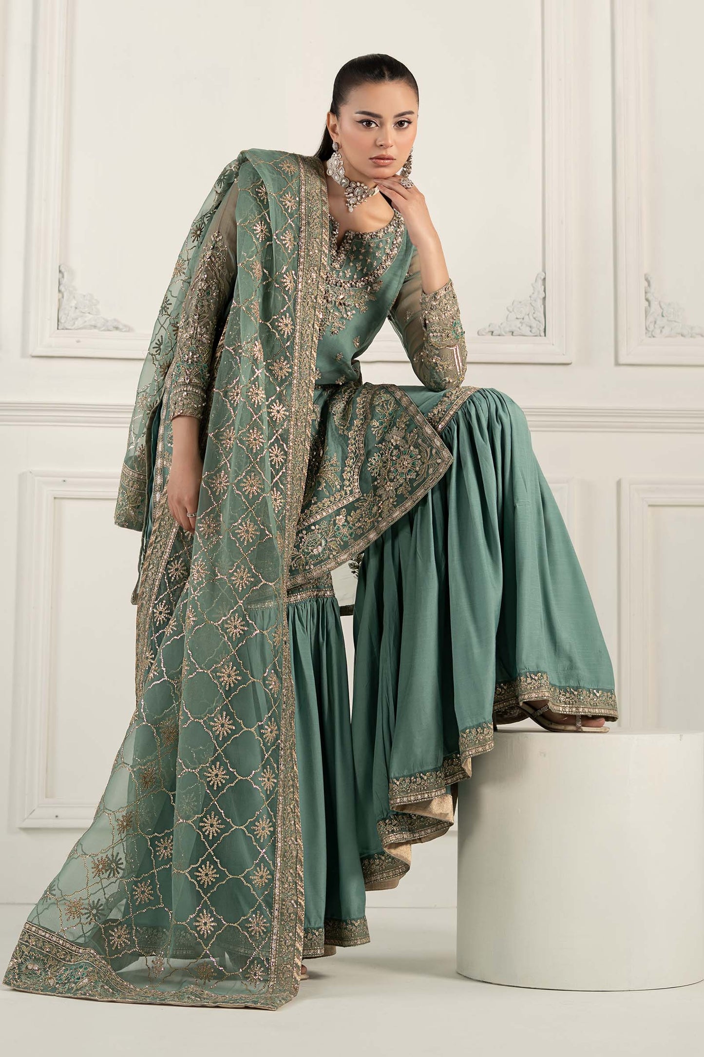 3 Piece Embroidered Organza Suit