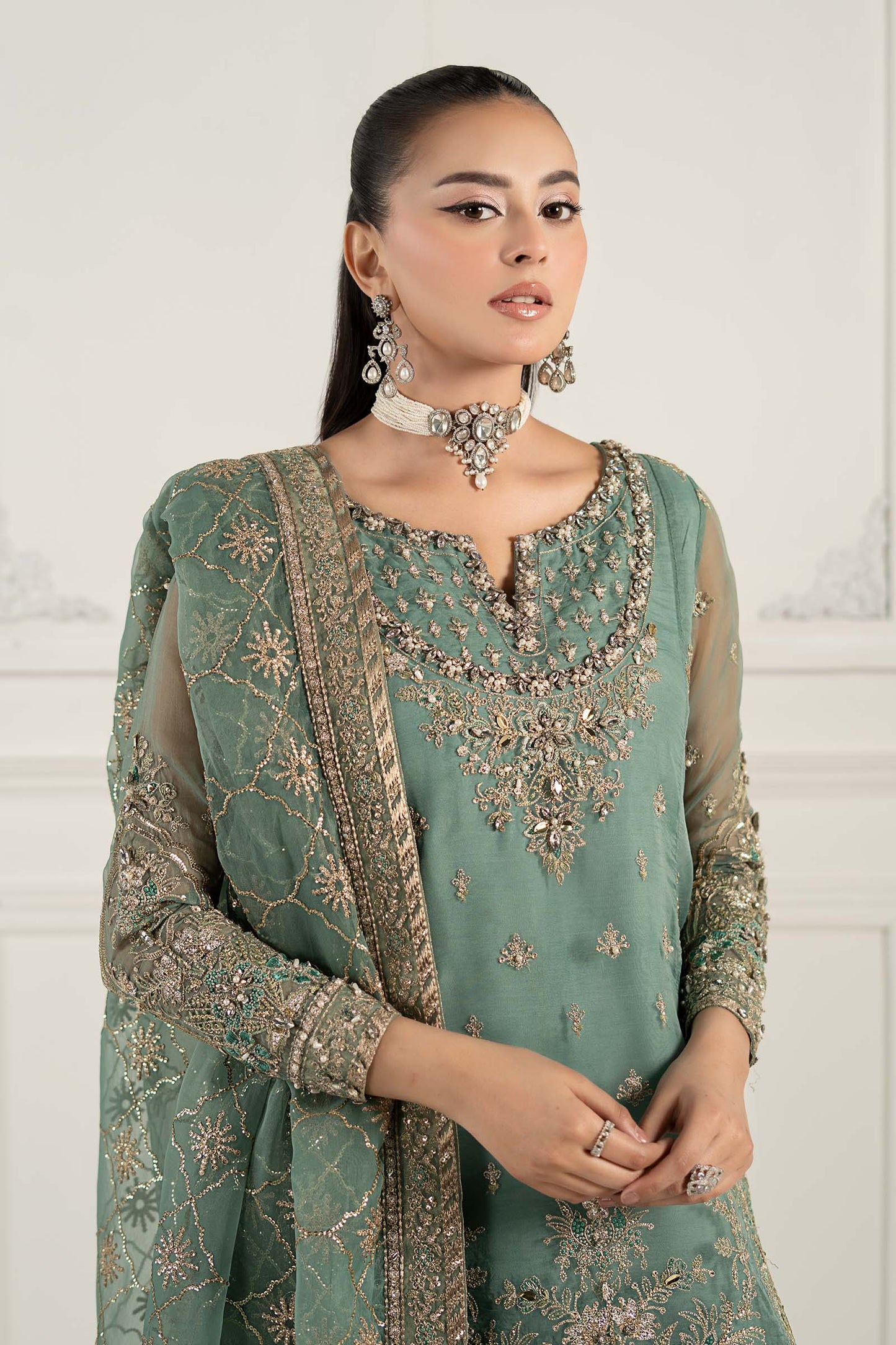 3 Piece Embroidered Organza Suit