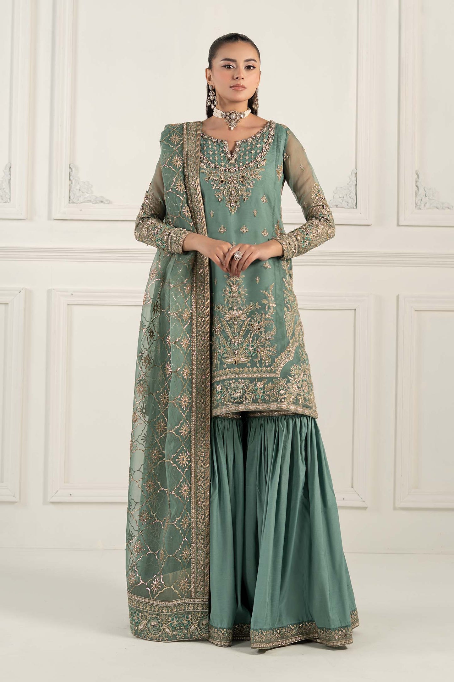 3 Piece Embroidered Organza Suit