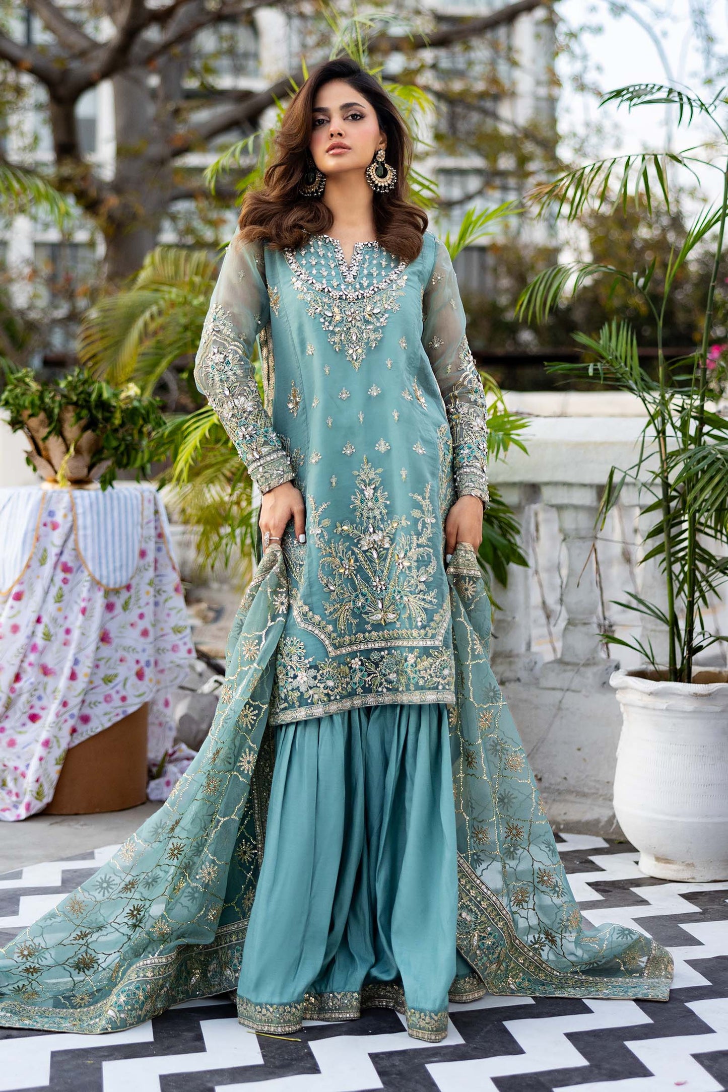 3 Piece Embroidered Organza Suit