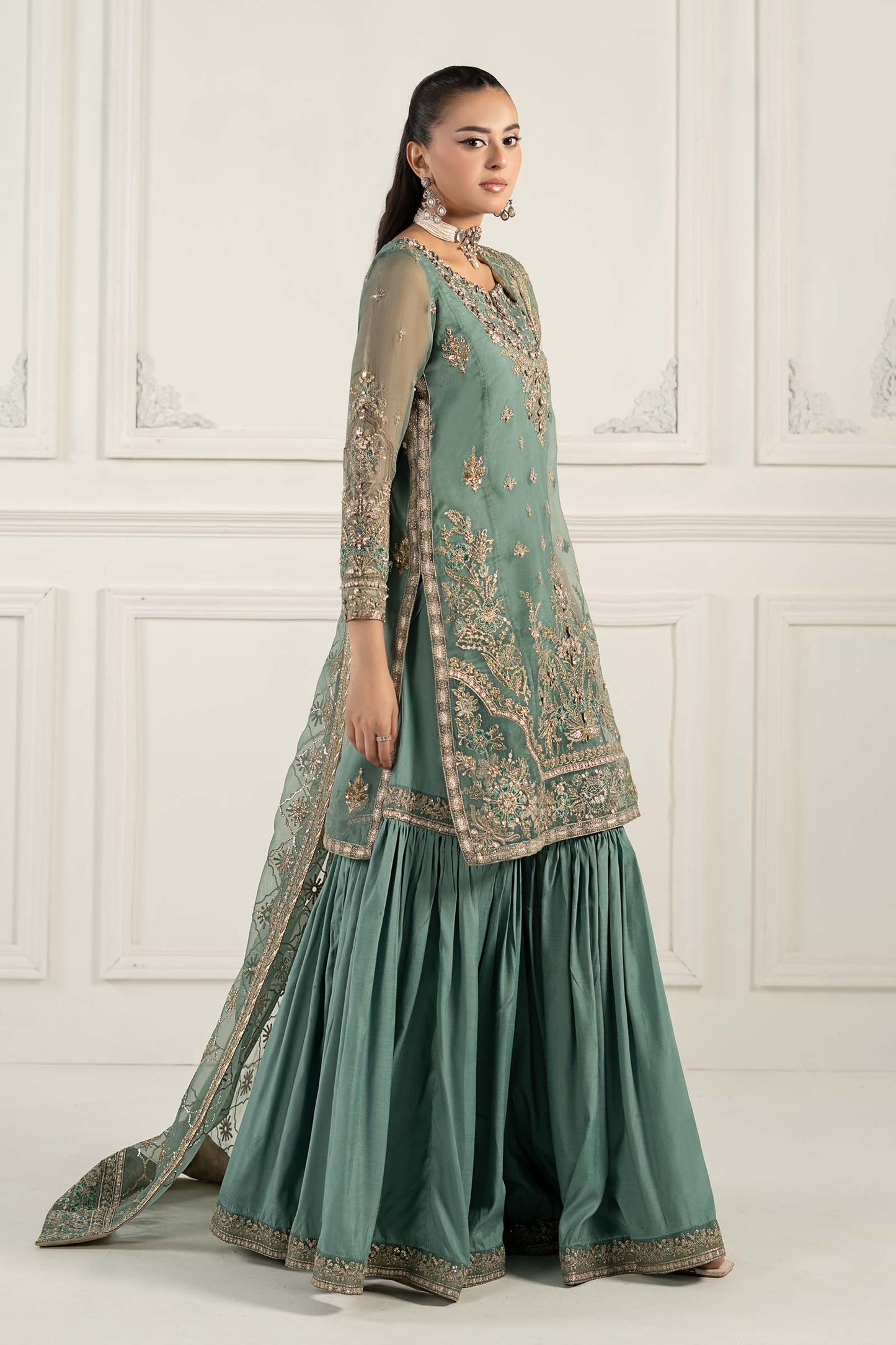 3 Piece Embroidered Organza Suit