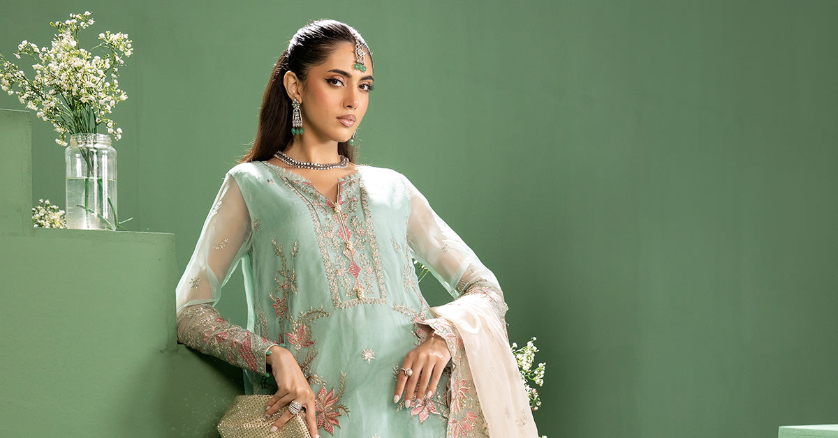 3 Piece Embroidered Raw Silk Suit