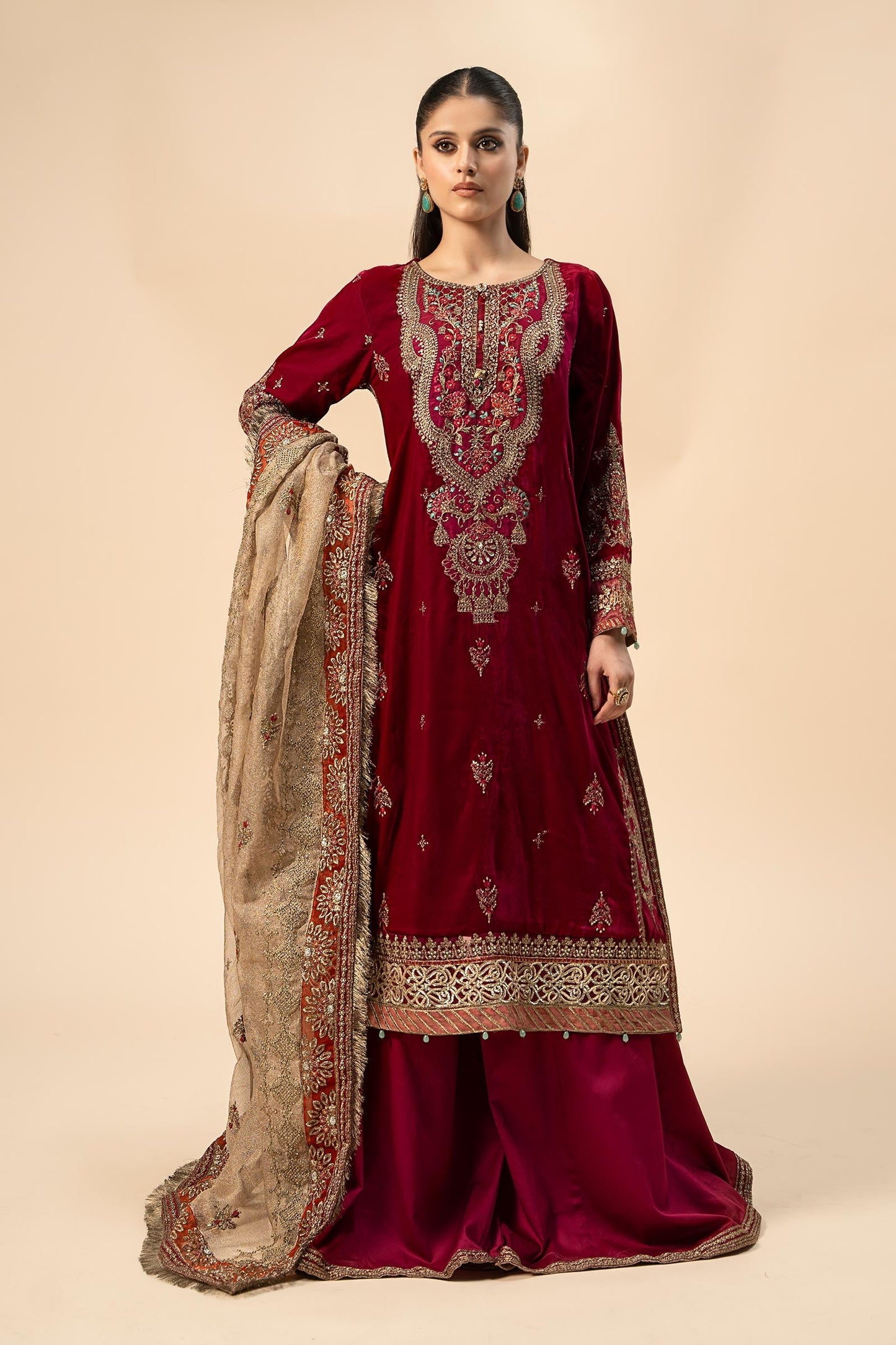 3 Piece Embroidered Velvet Suit