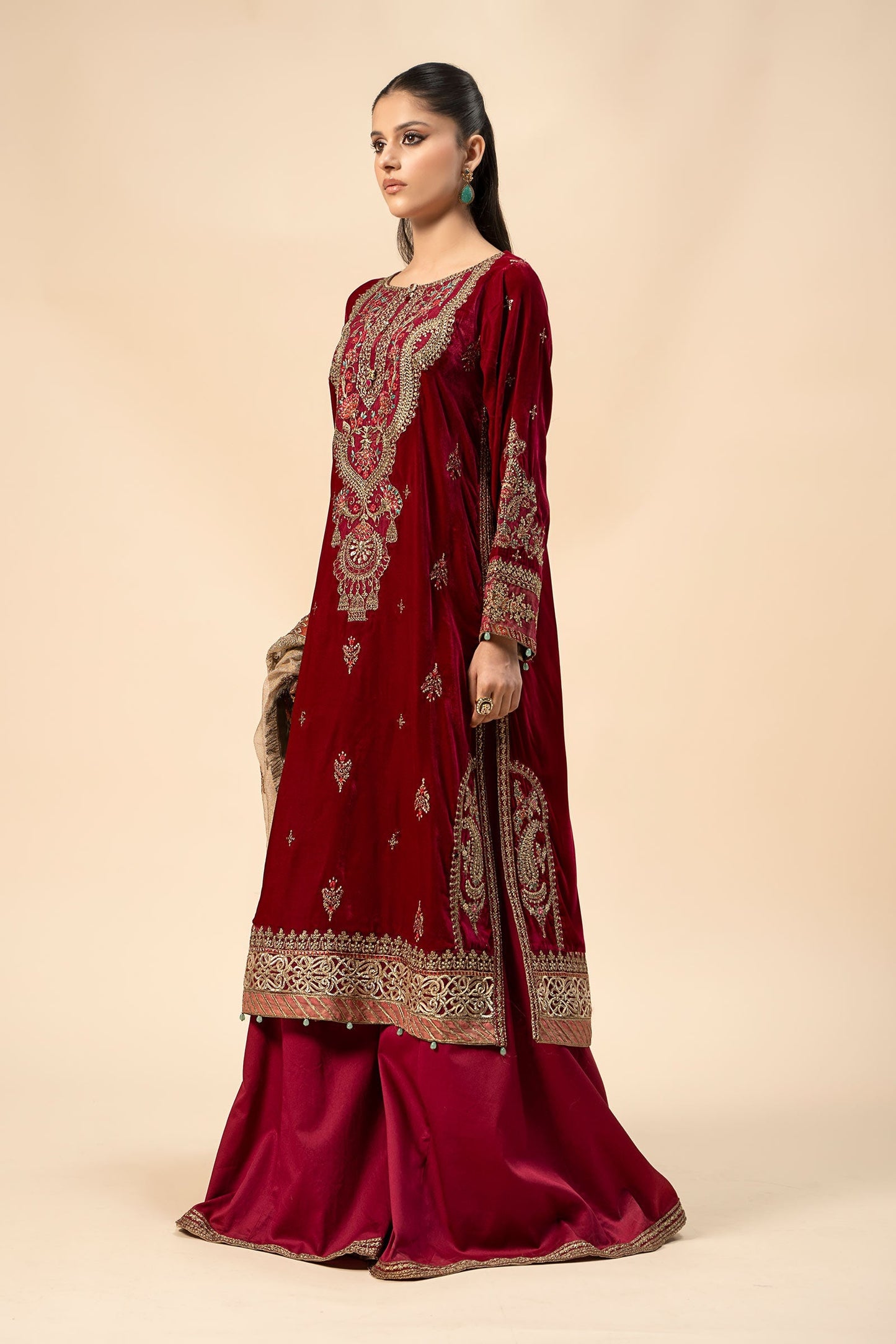 3 Piece Embroidered Velvet Suit