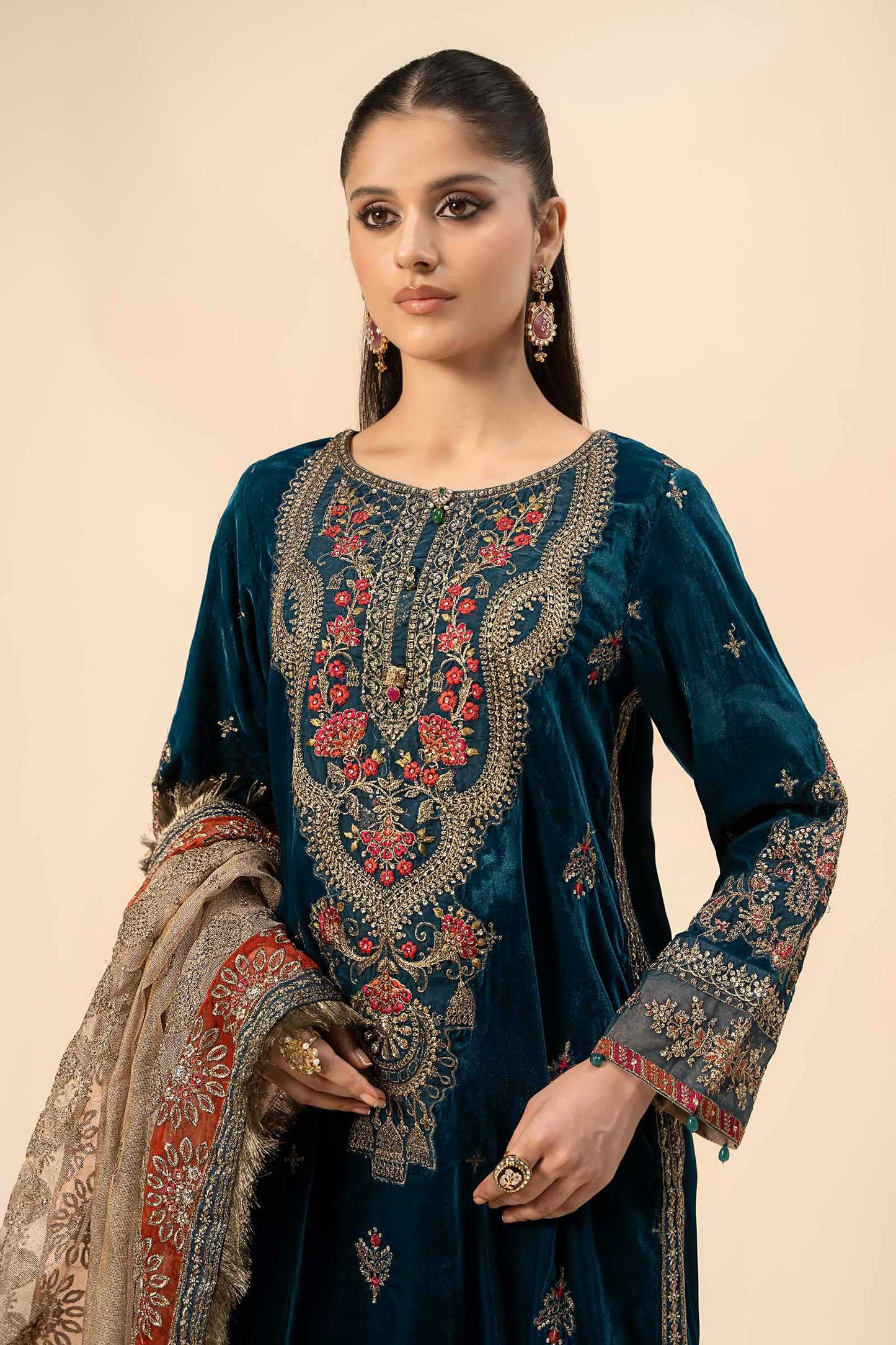 3 Piece Embroidered Velvet Suit