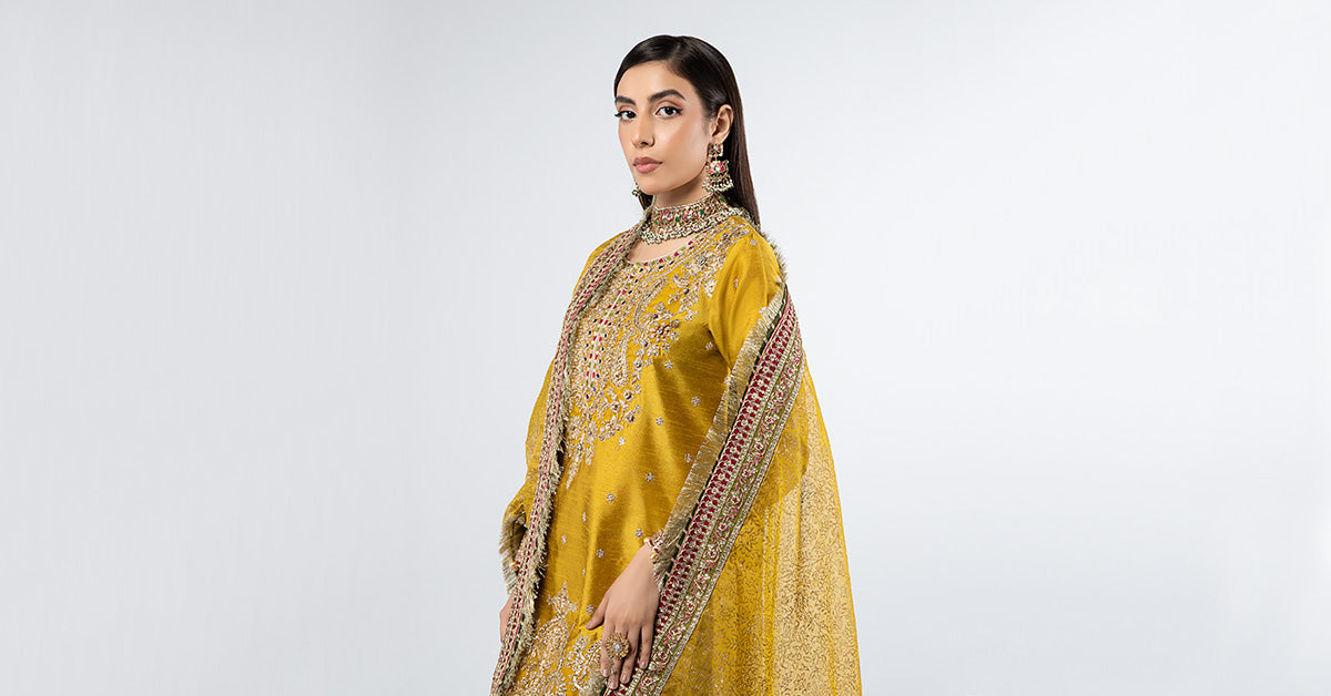 3 Piece Embroidered Raw Silk Suit