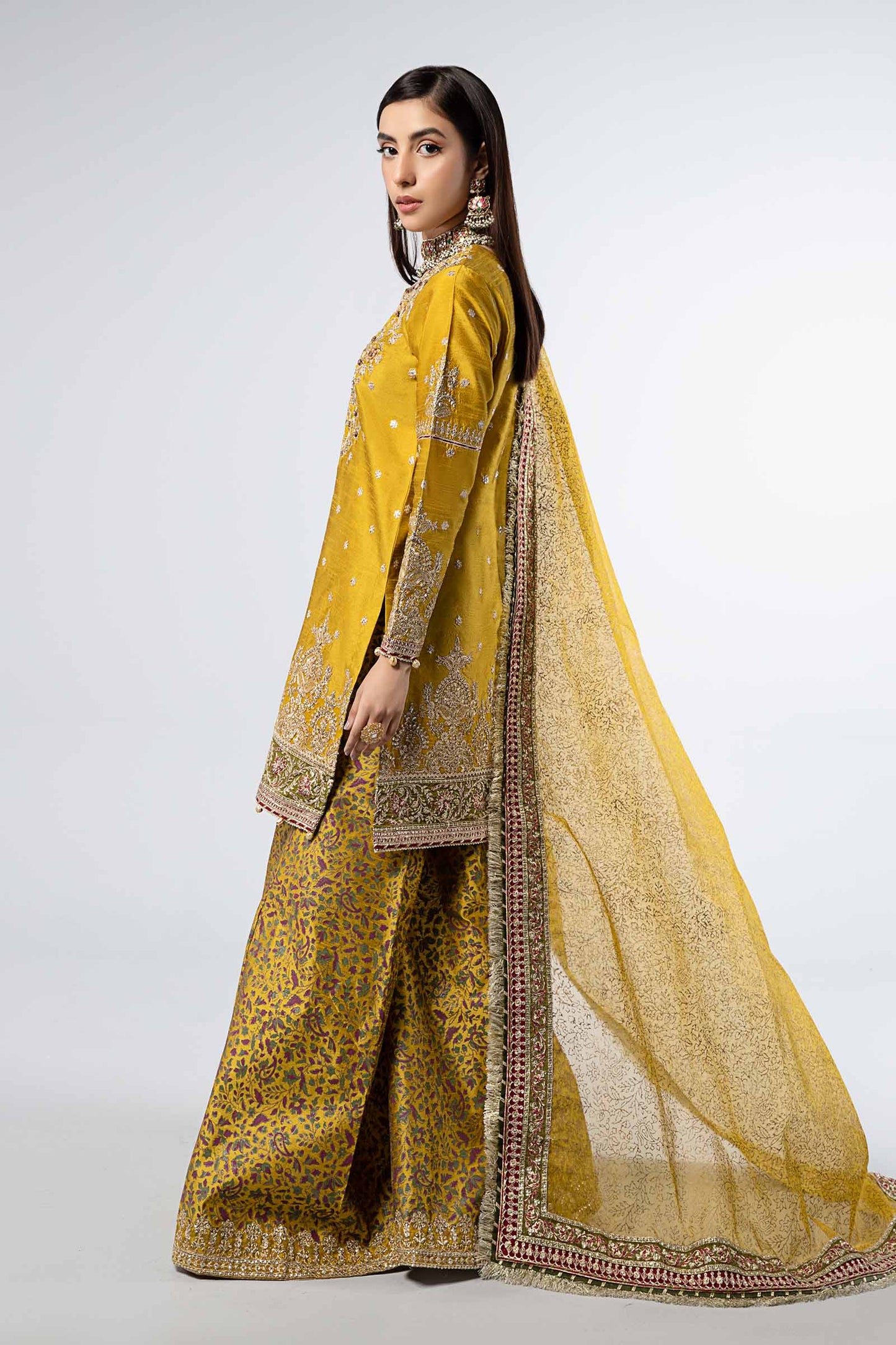 3 Piece Embroidered Raw Silk Suit