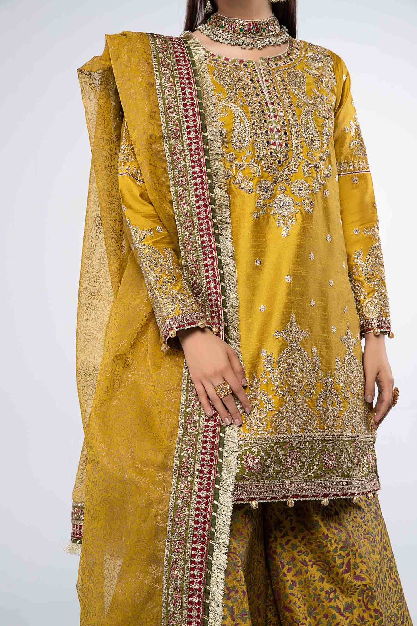 3 Piece Embroidered Raw Silk Suit