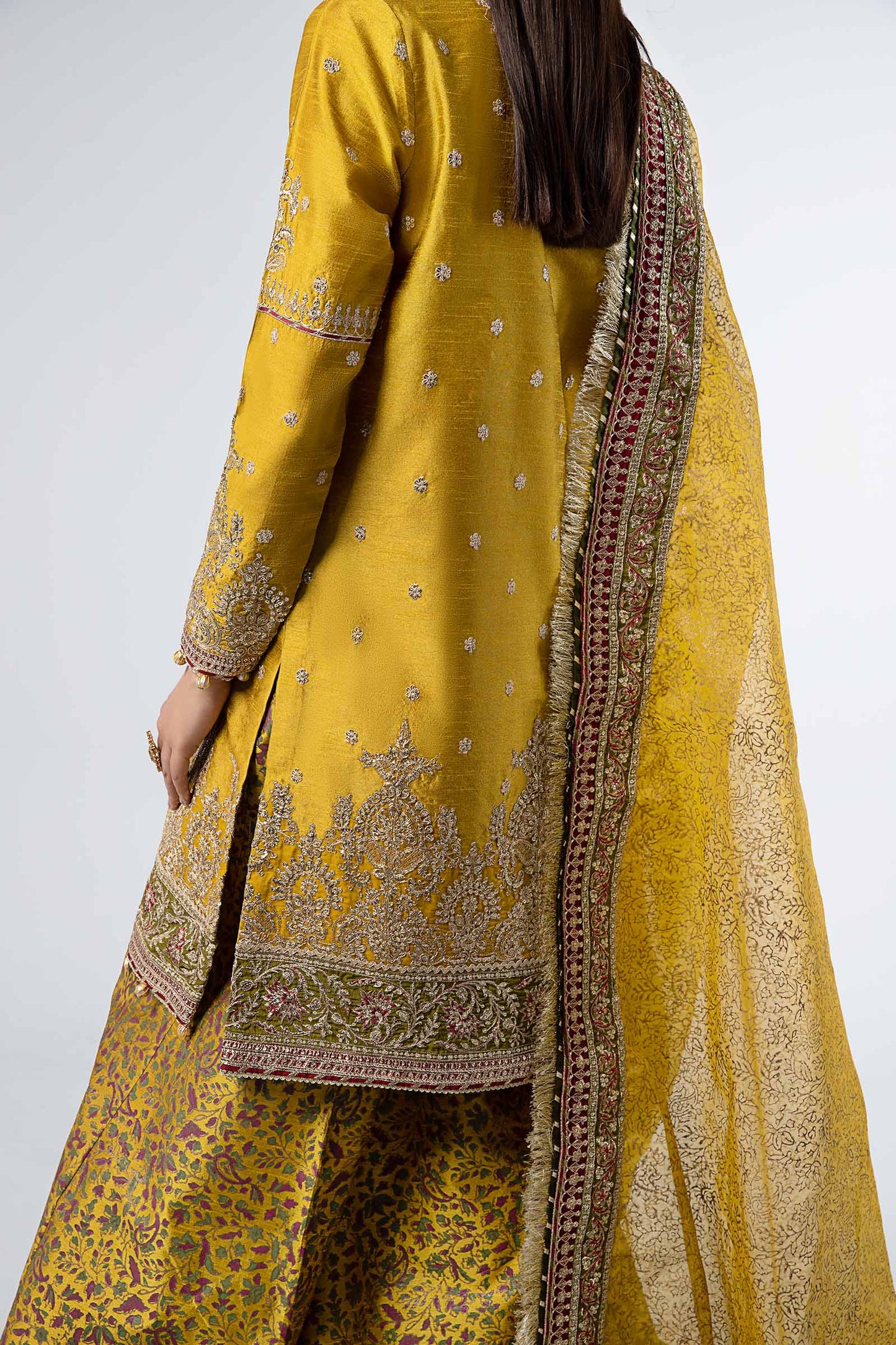 3 Piece Embroidered Raw Silk Suit