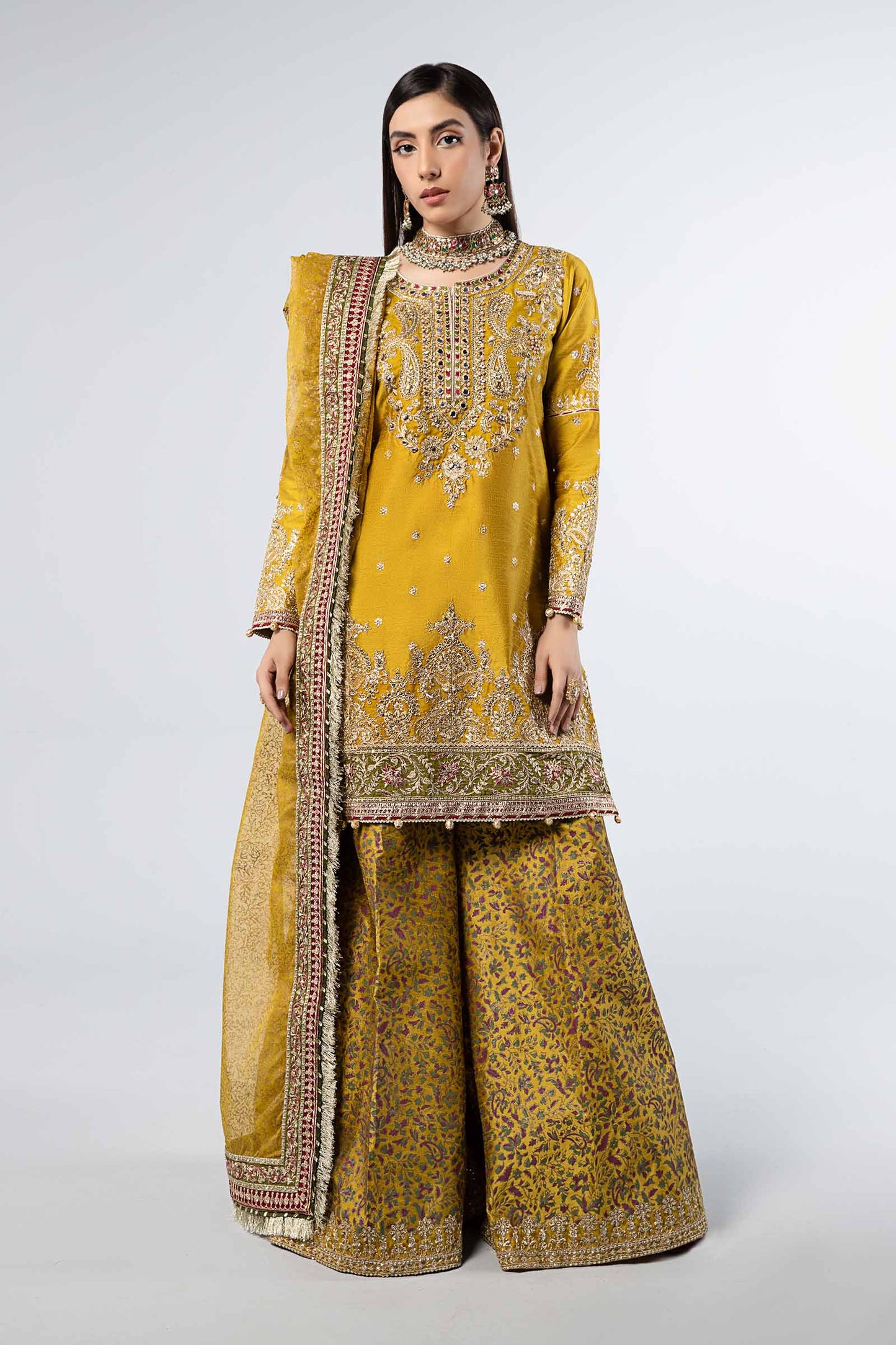 3 Piece Embroidered Raw Silk Suit