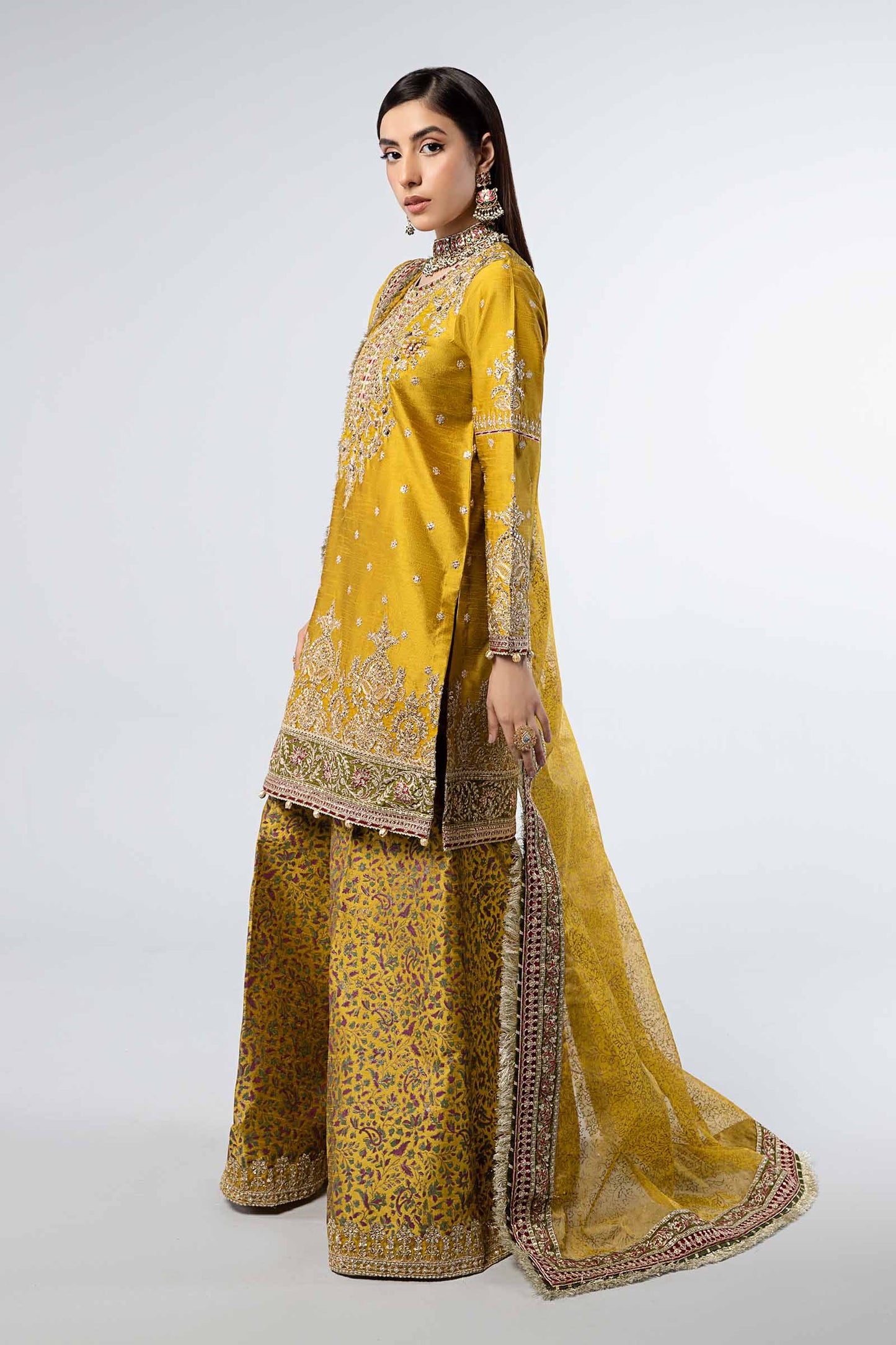3 Piece Embroidered Raw Silk Suit
