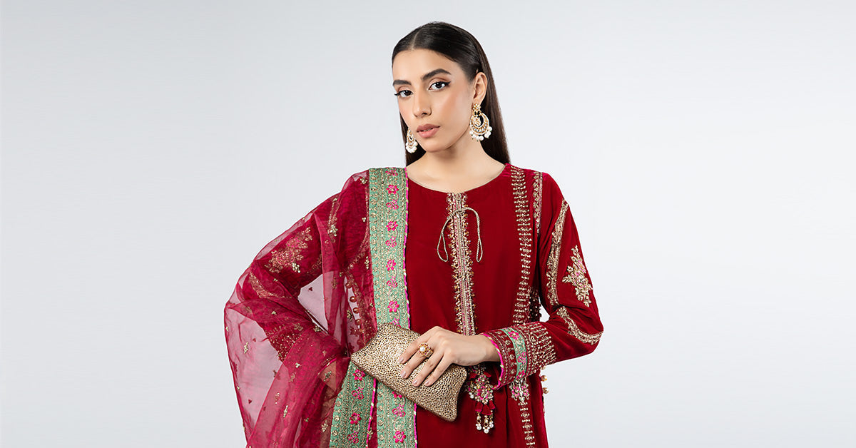 3 Piece Embroidered Velvet Suit