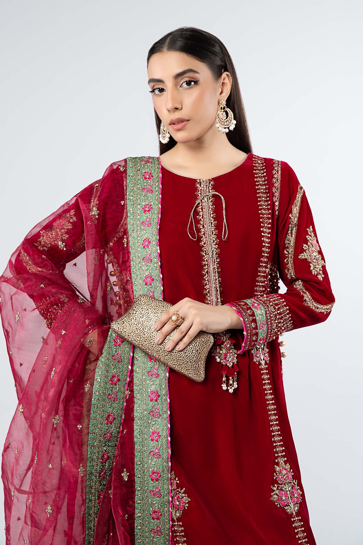 3 Piece Embroidered Velvet Suit