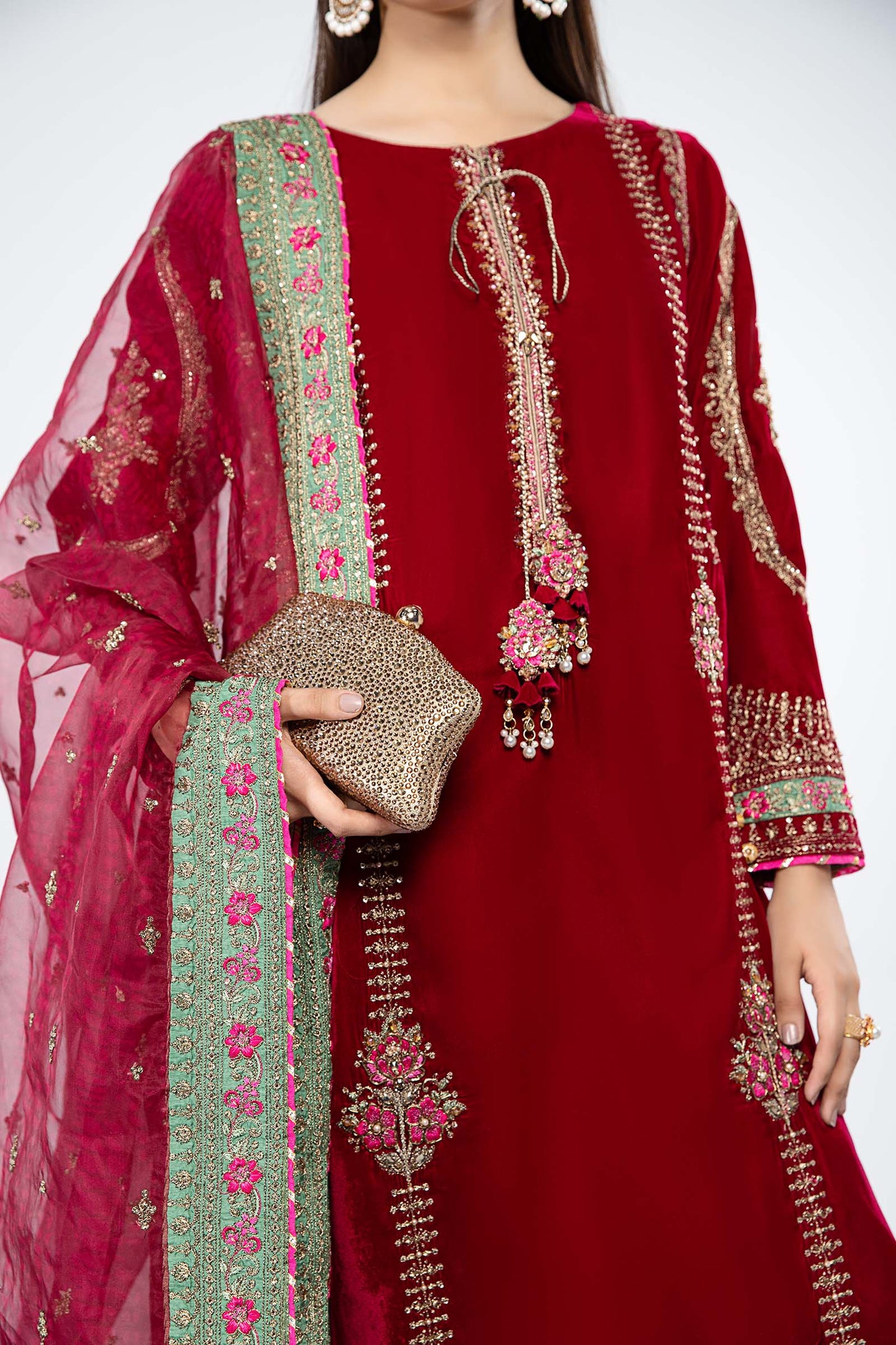 3 Piece Embroidered Velvet Suit