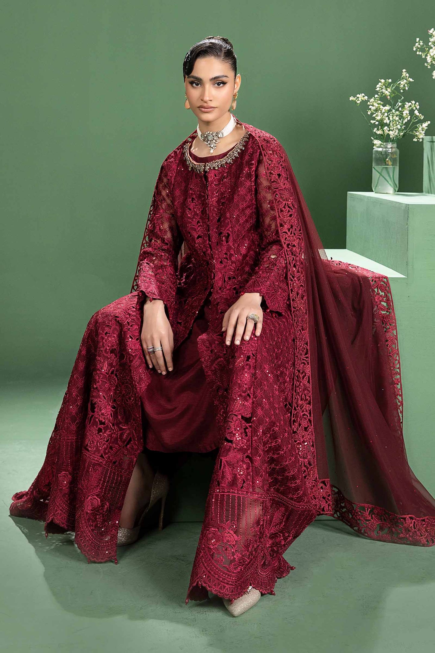 3 Piece Embroidered Organza Suit