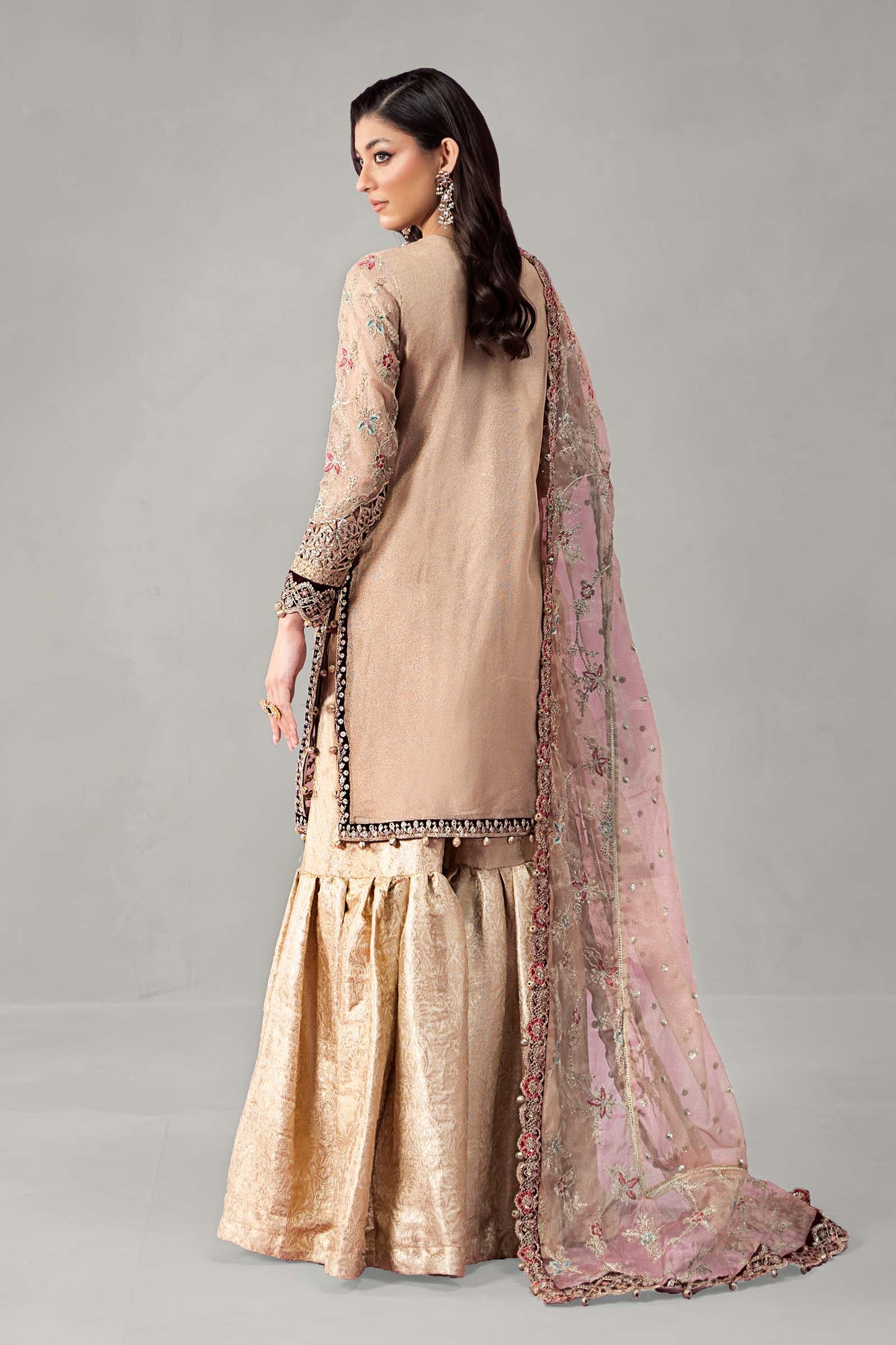 3 Piece Embroidered Zari Net Suit