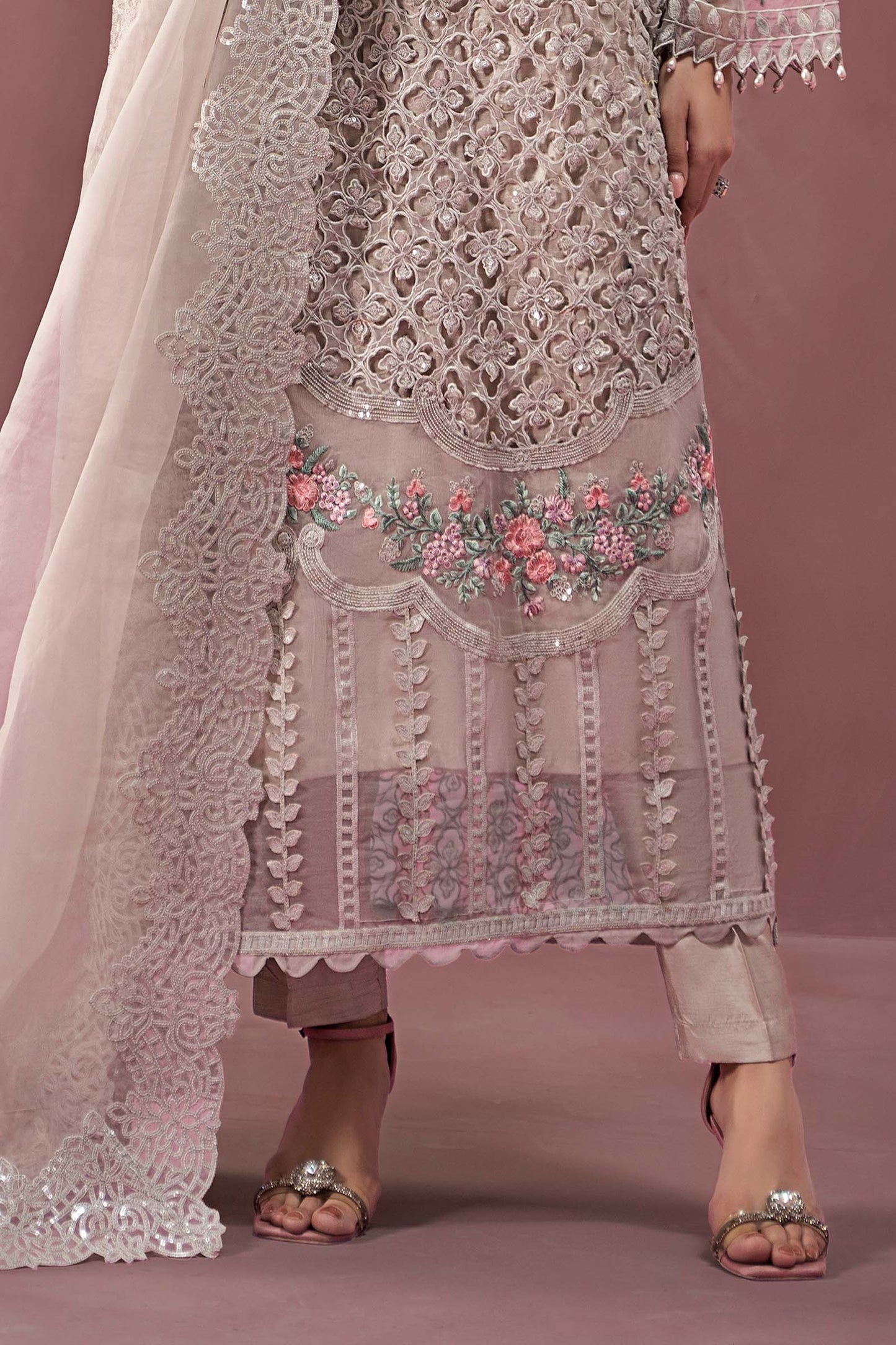 3 Piece Embroidered Organza Suit