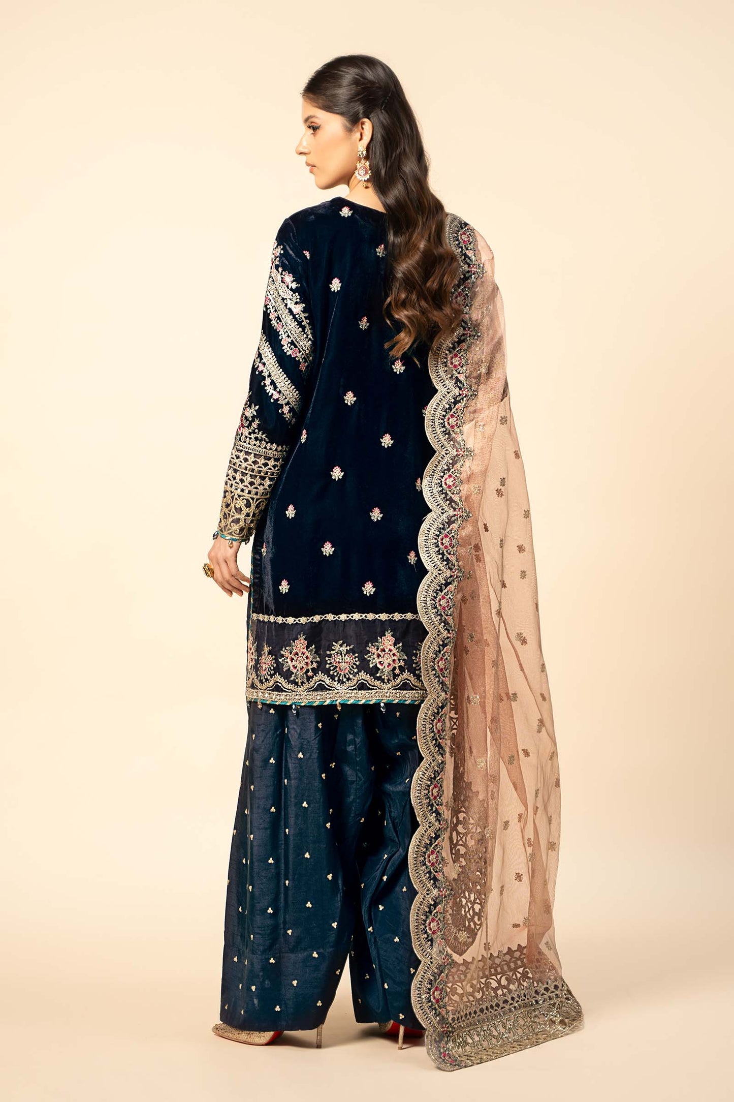 3 Piece Embroidered Velvet Suit
