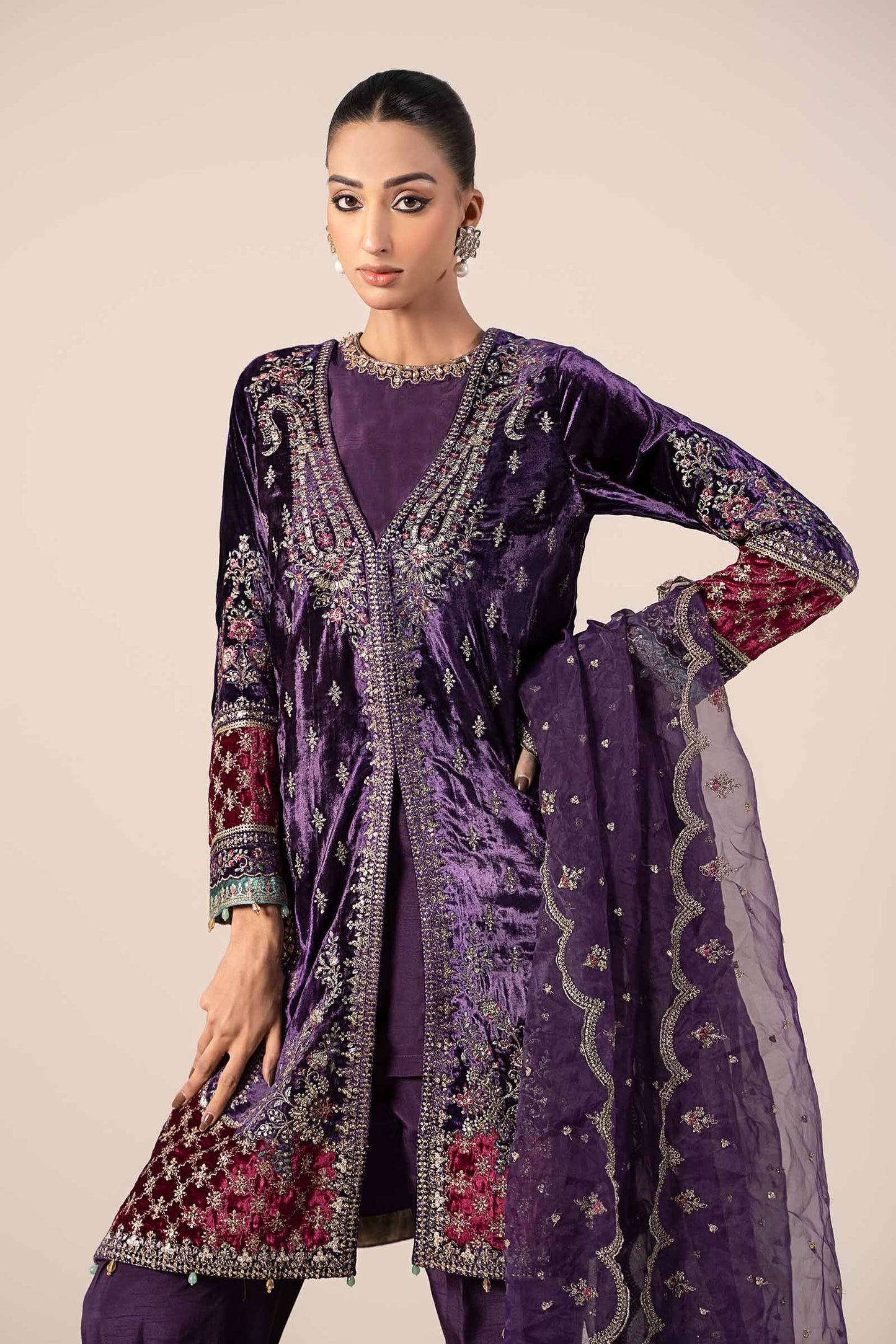 3 Piece Embroidered Velvet Suit