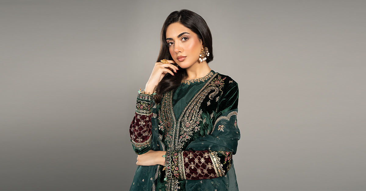 3 Piece Embroidered Velvet Suit