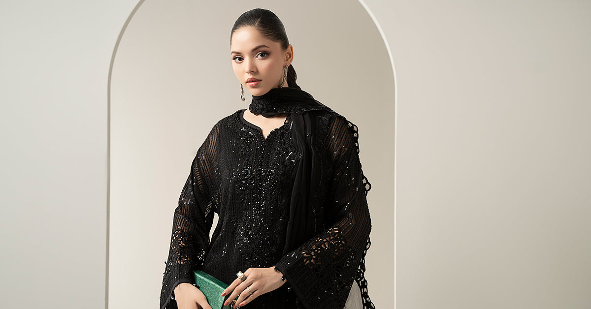 3 Piece Embroidered Chiffon Suit