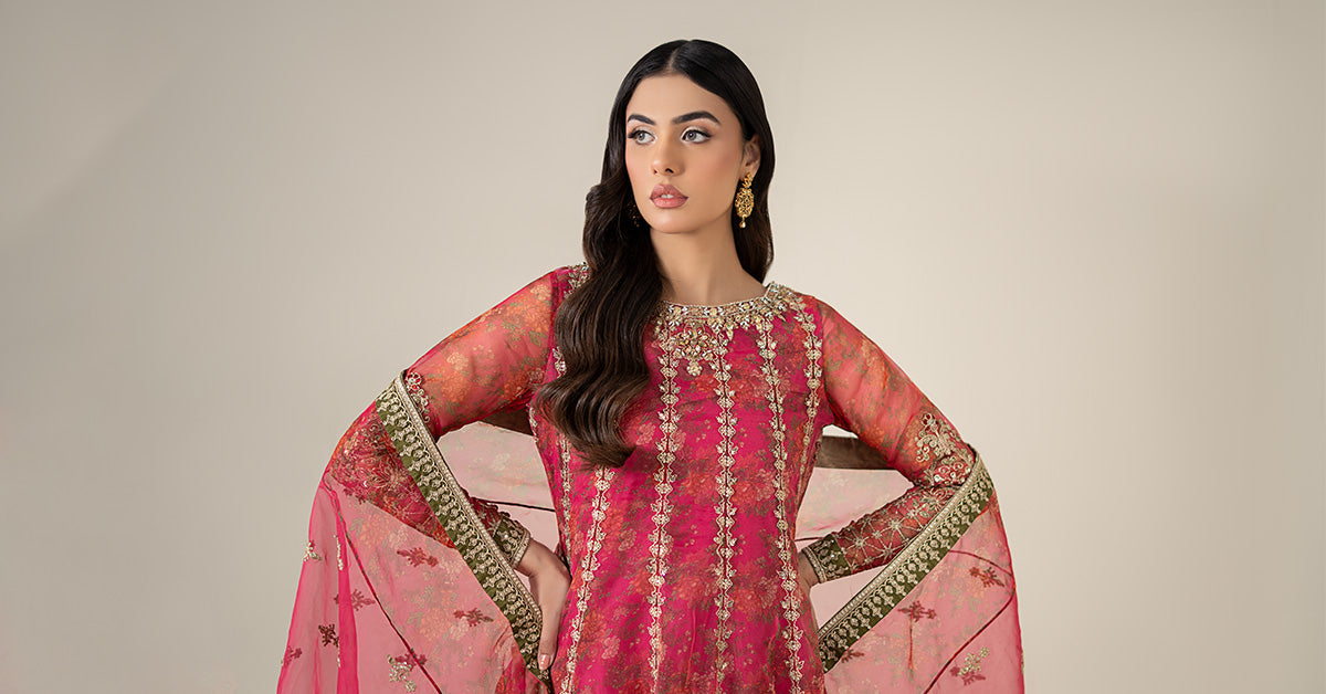 3 Piece Embroidered Organza Suit