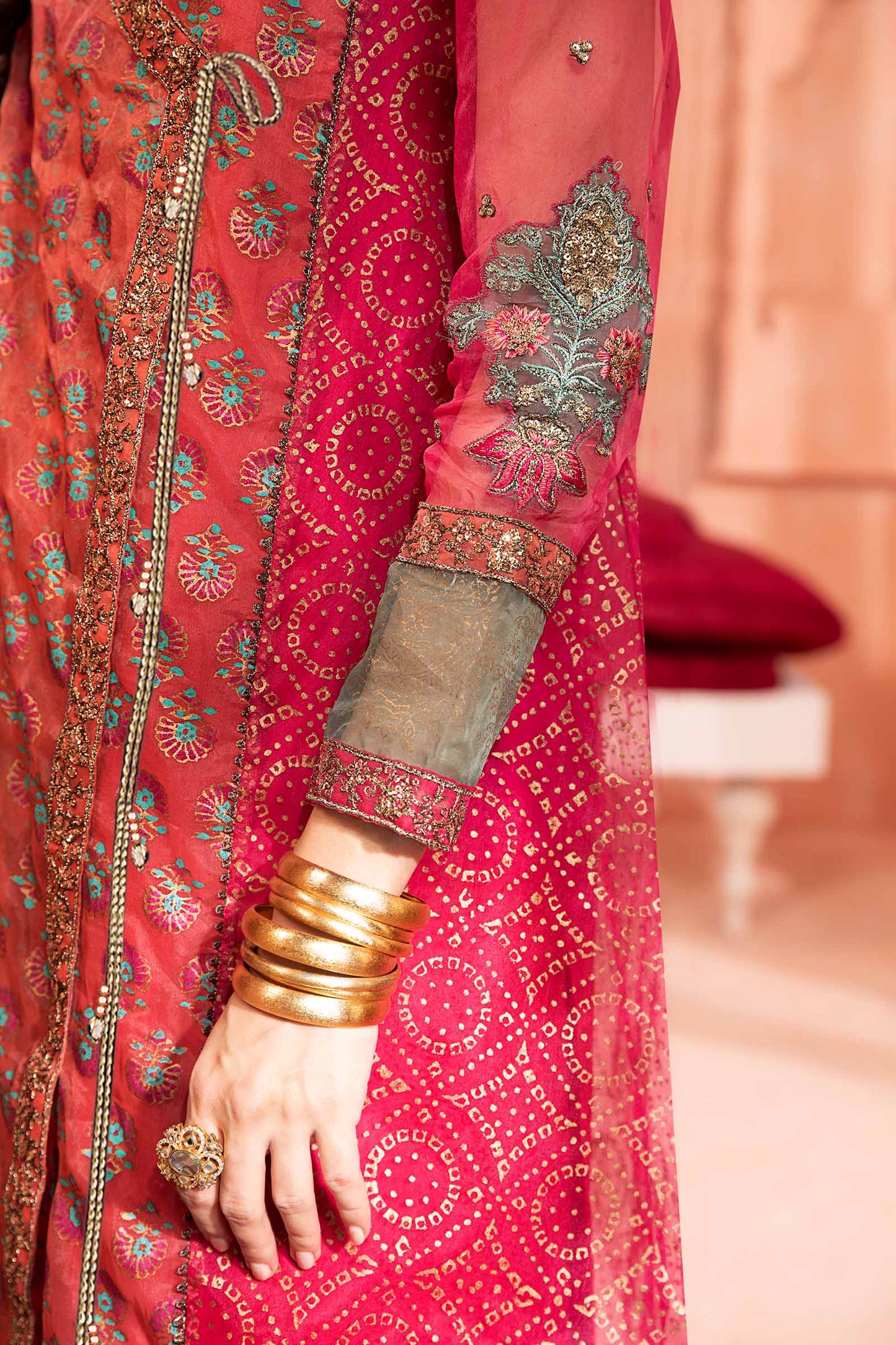 3 Piece Printed Organza Suit