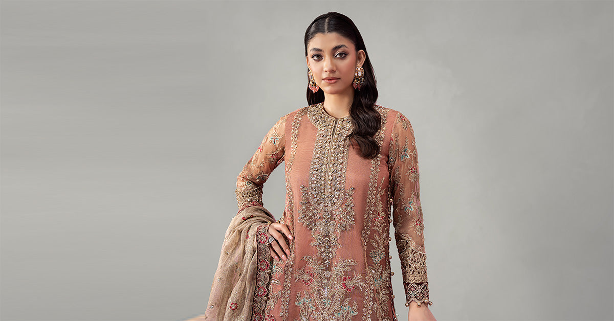 3 Piece Embroidered Zari Net Suit