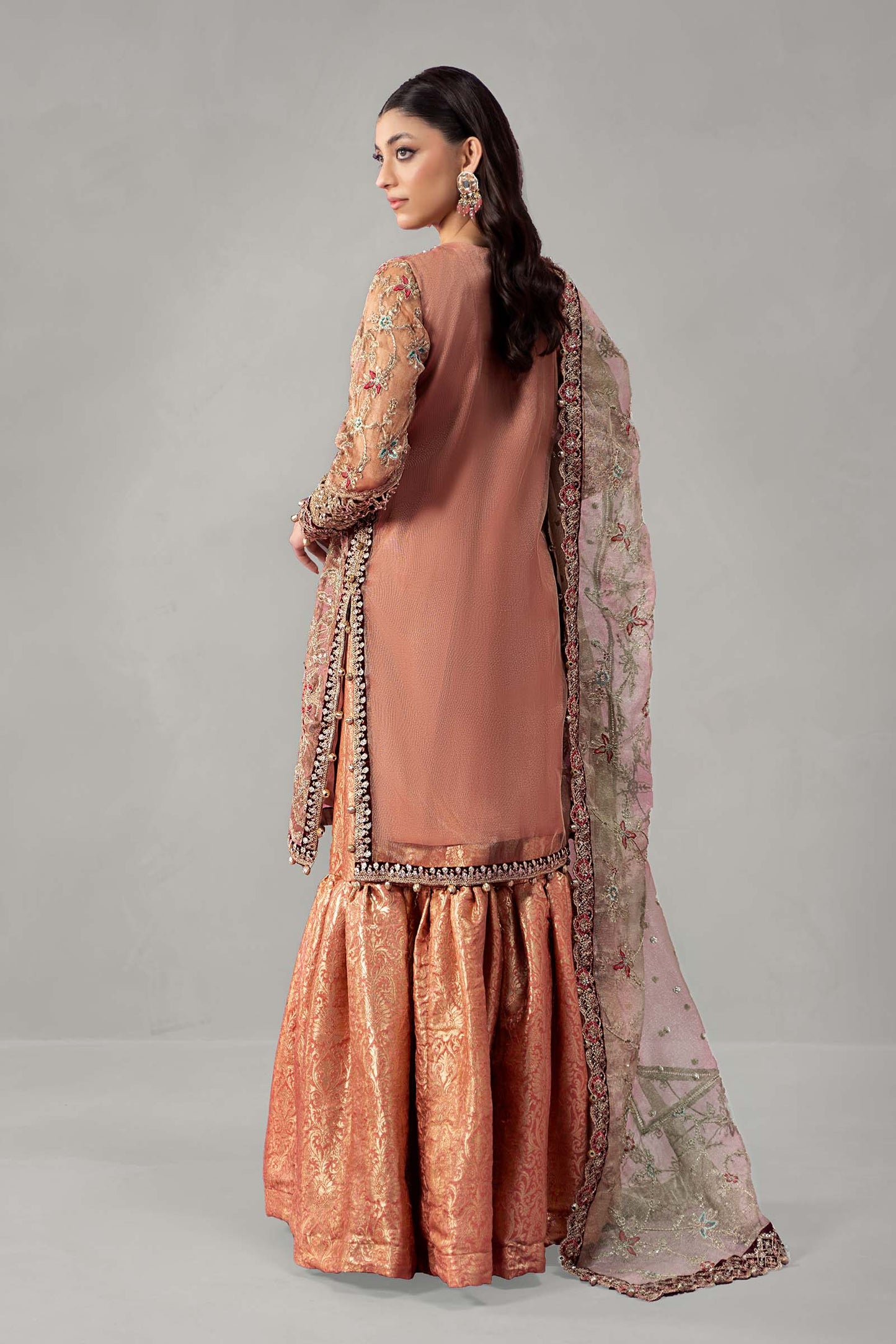 3 Piece Embroidered Zari Net Suit