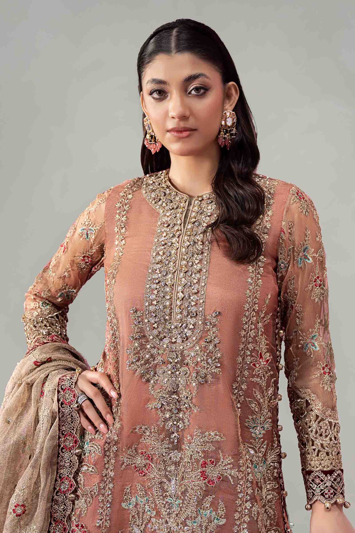 3 Piece Embroidered Zari Net Suit
