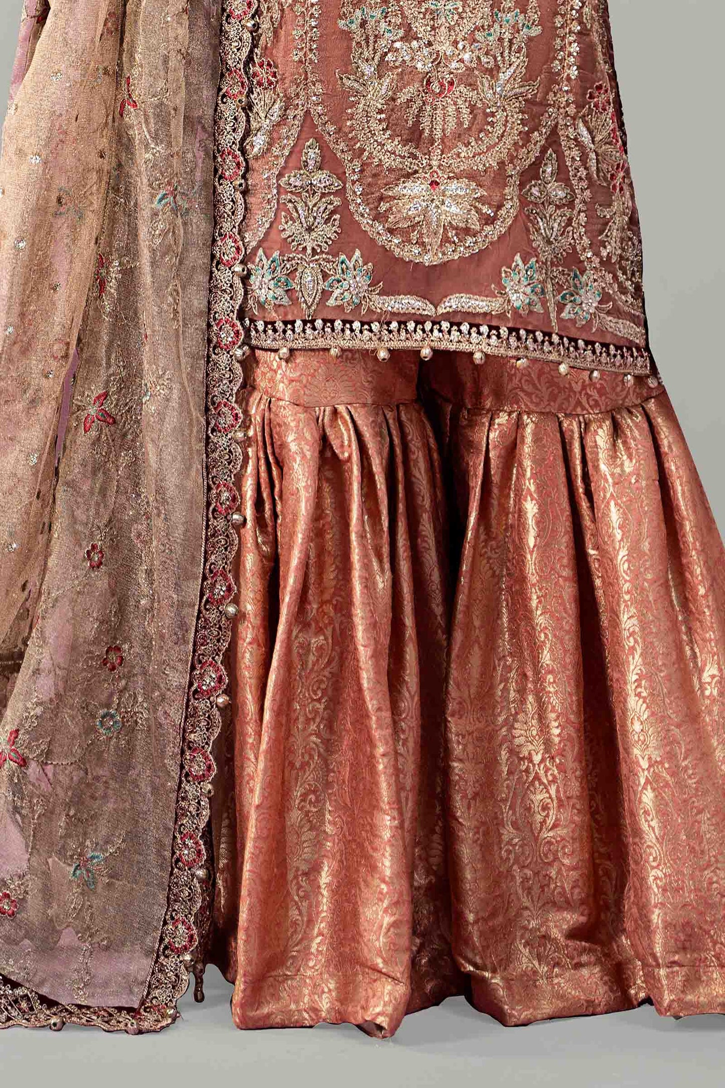 3 Piece Embroidered Zari Net Suit