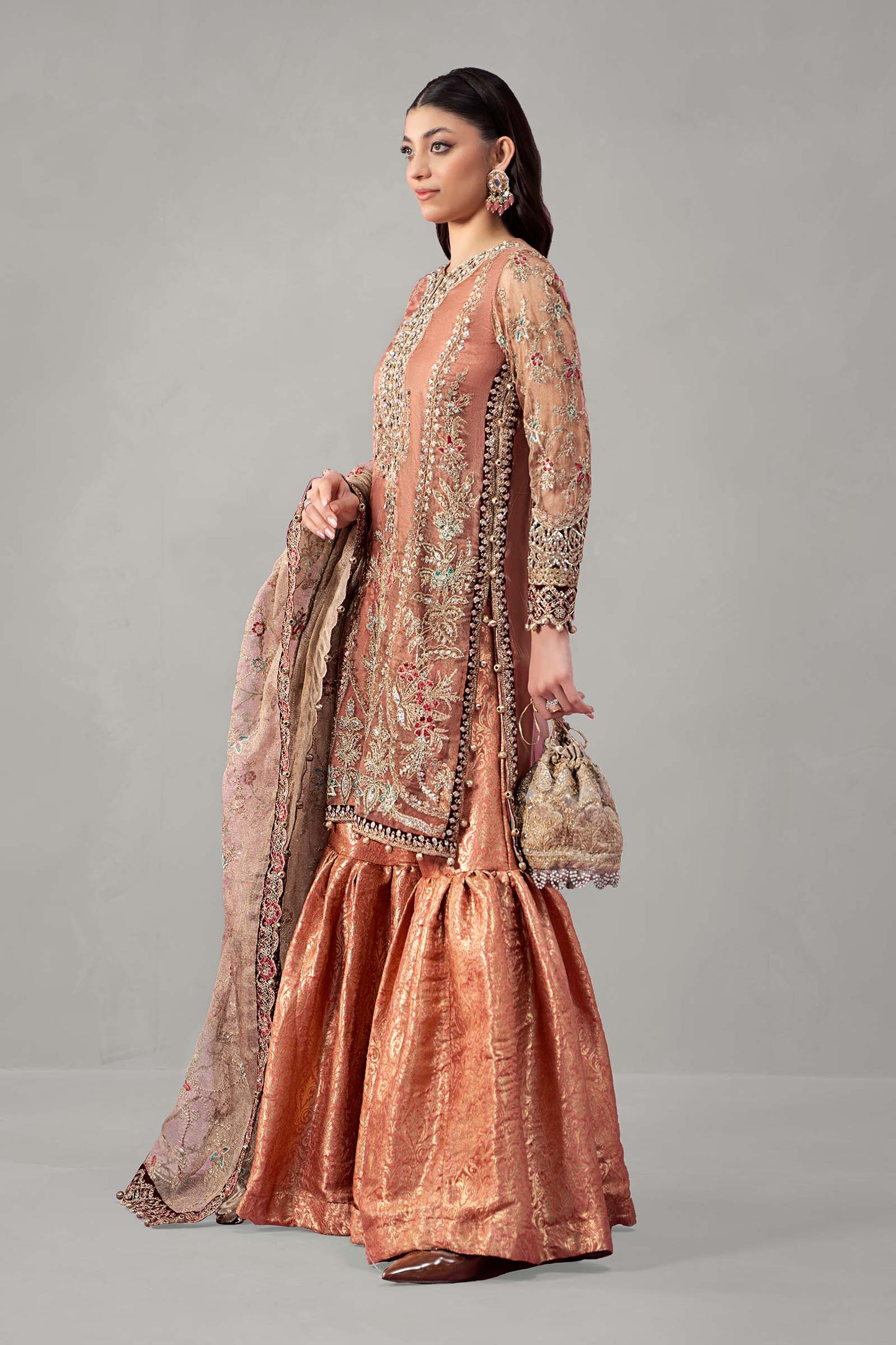 3 Piece Embroidered Zari Net Suit