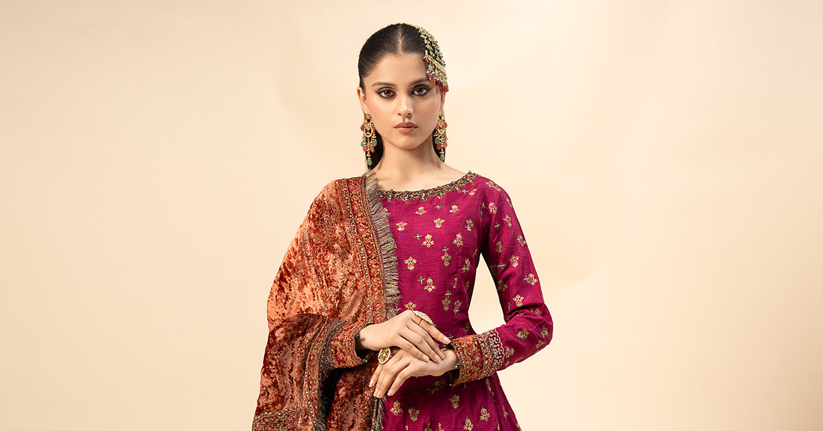 3 Piece Embroidered Raw Silk Suit
