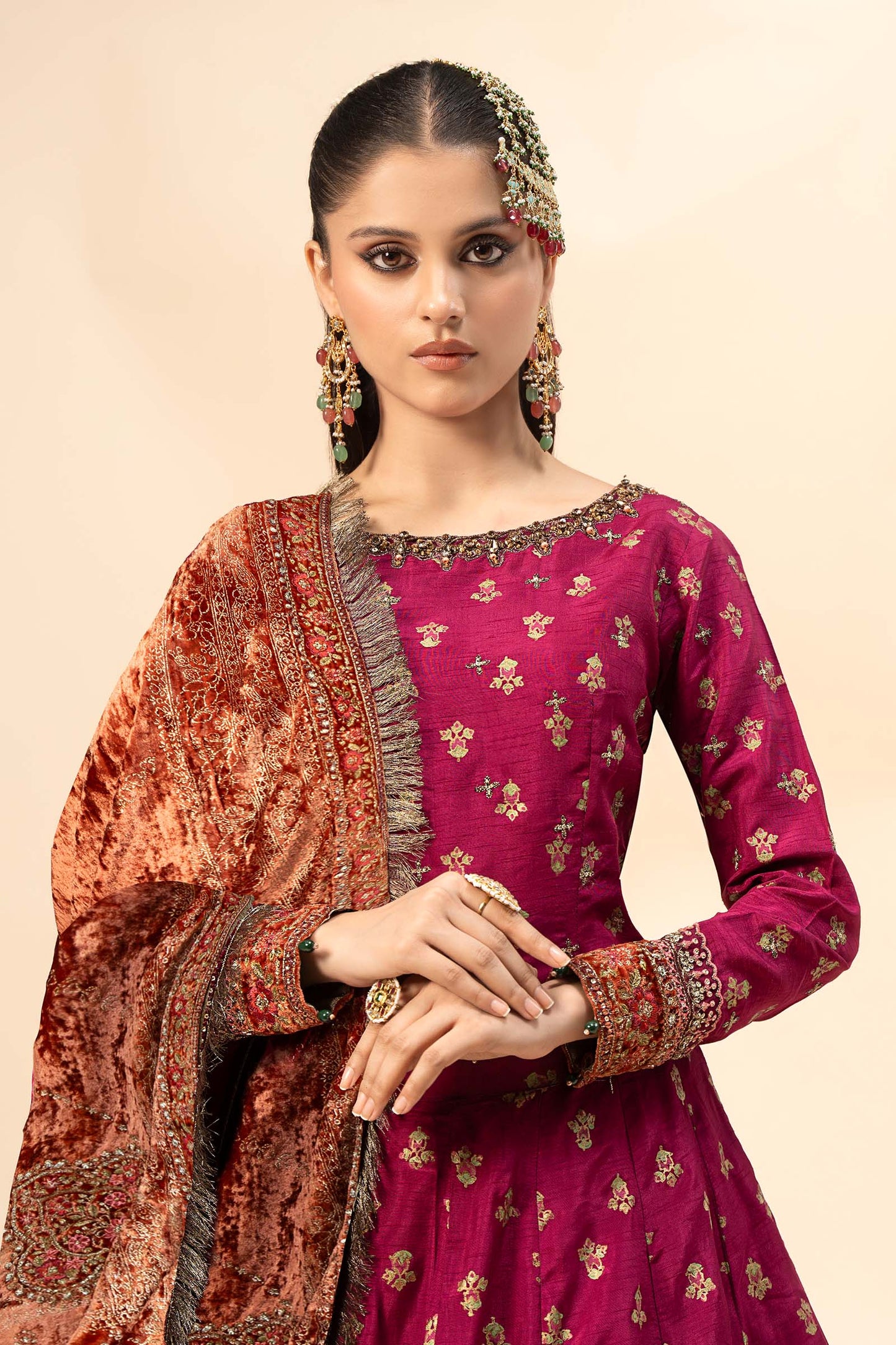 3 Piece Embroidered Raw Silk Suit